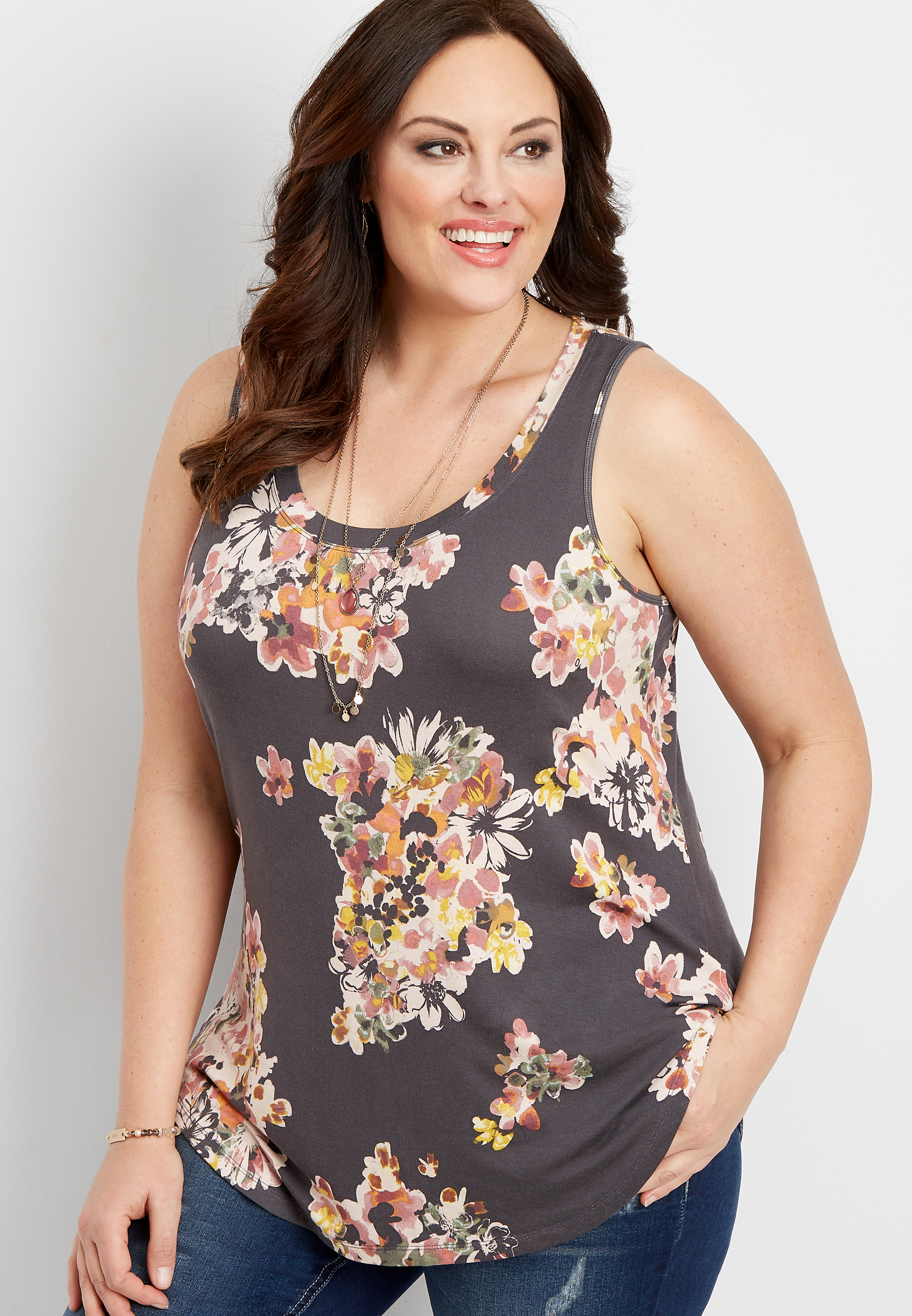 plus size 24/7 floral scoop neck tank | maurices