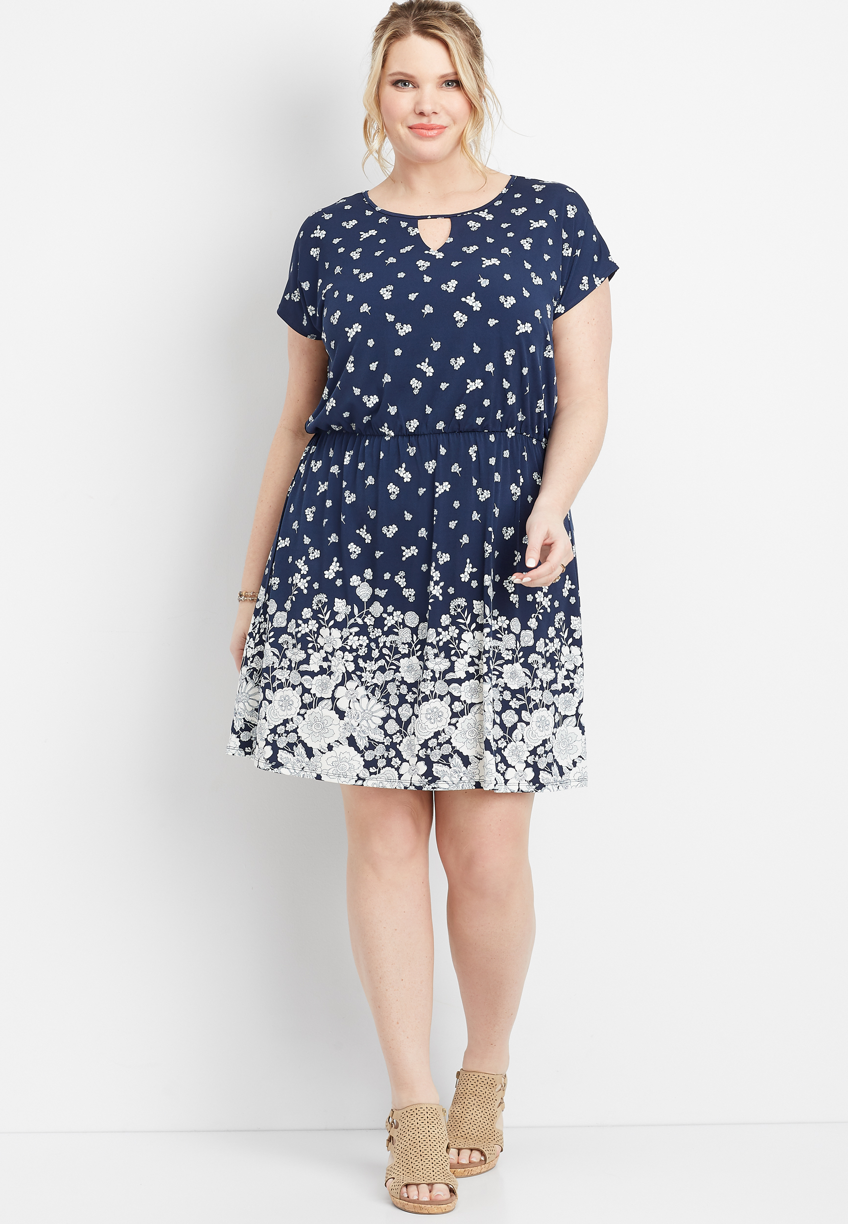 plus size floral print lattice back dress | maurices