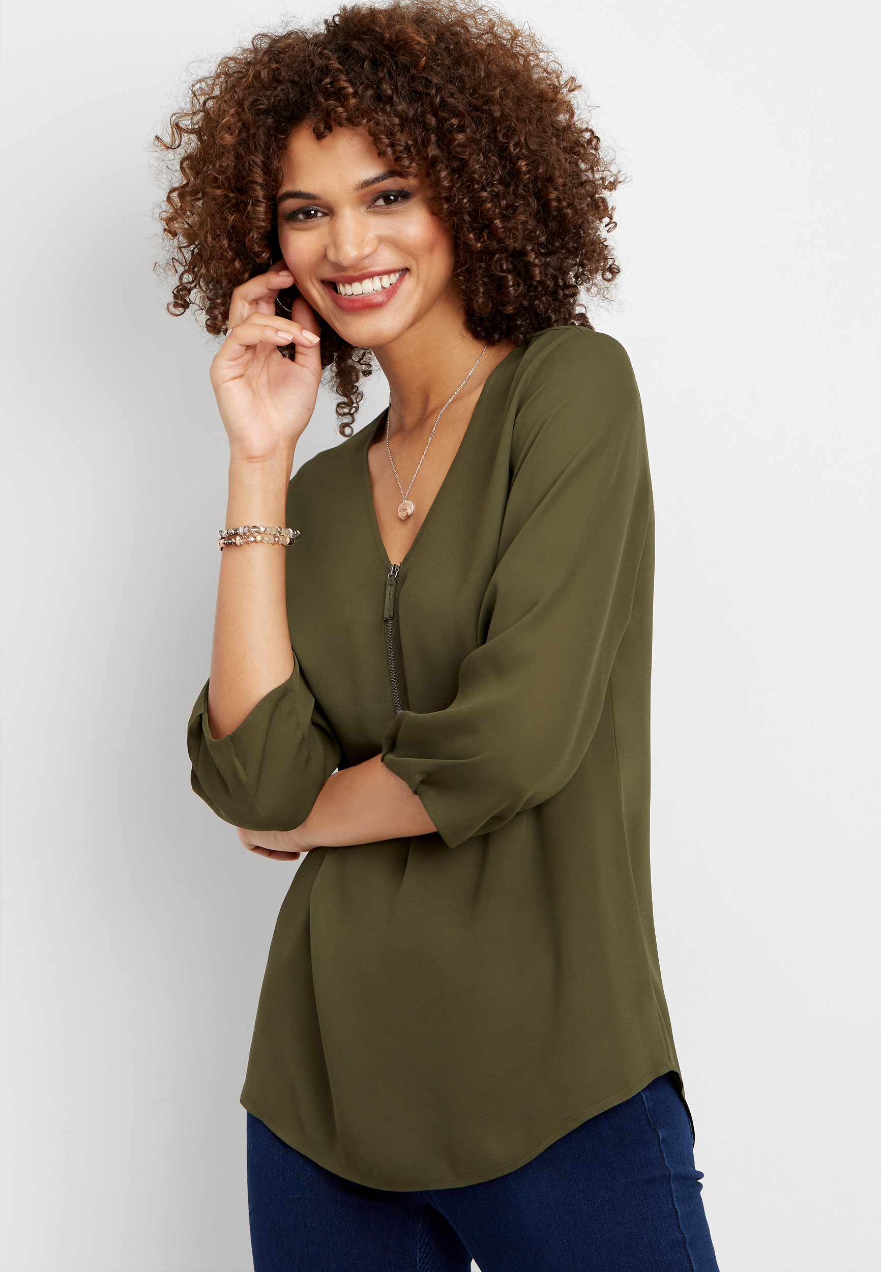 solid zip front tunic blouse | maurices