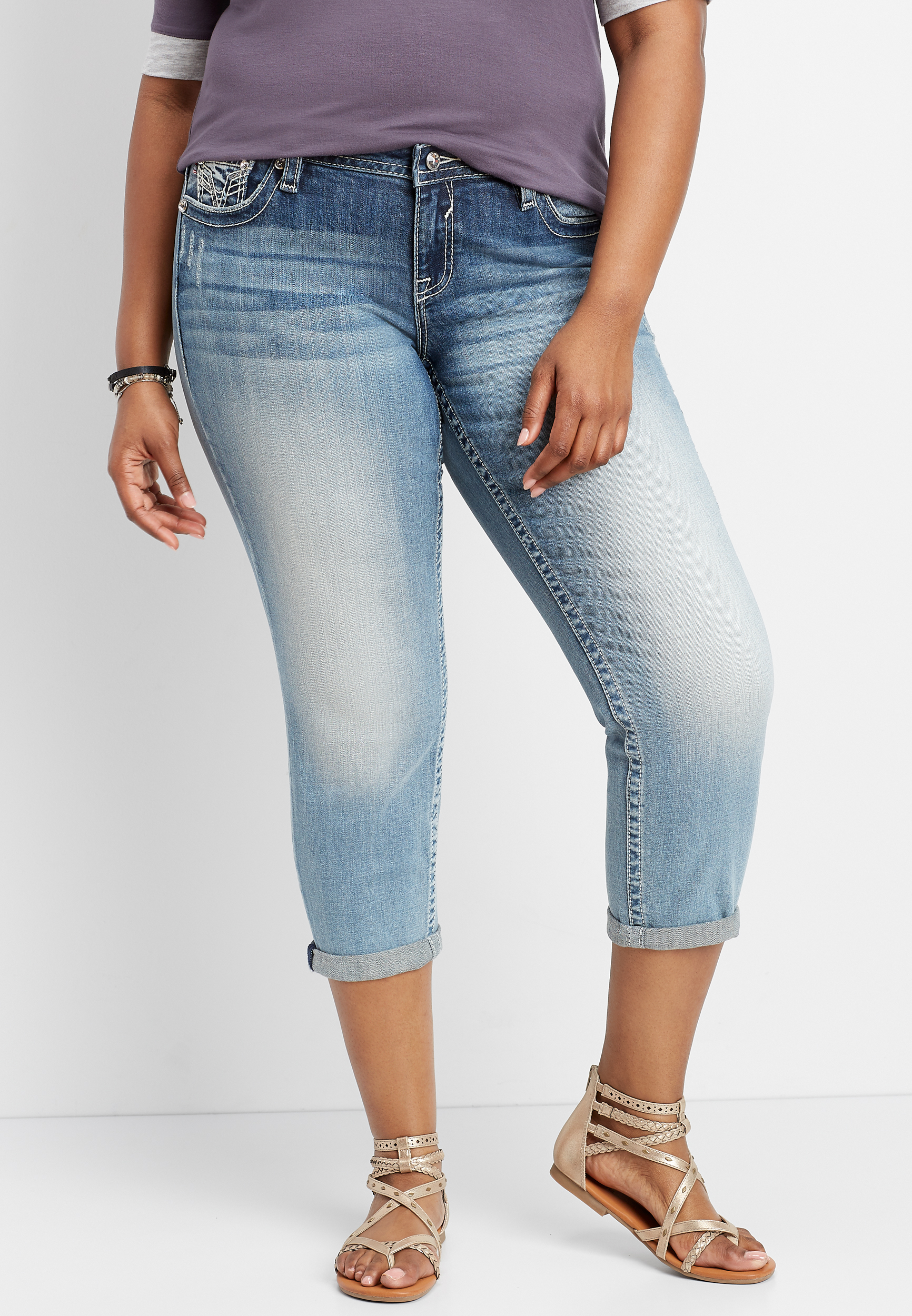 plus size Vigoss® busted embellished pocket capri maurices