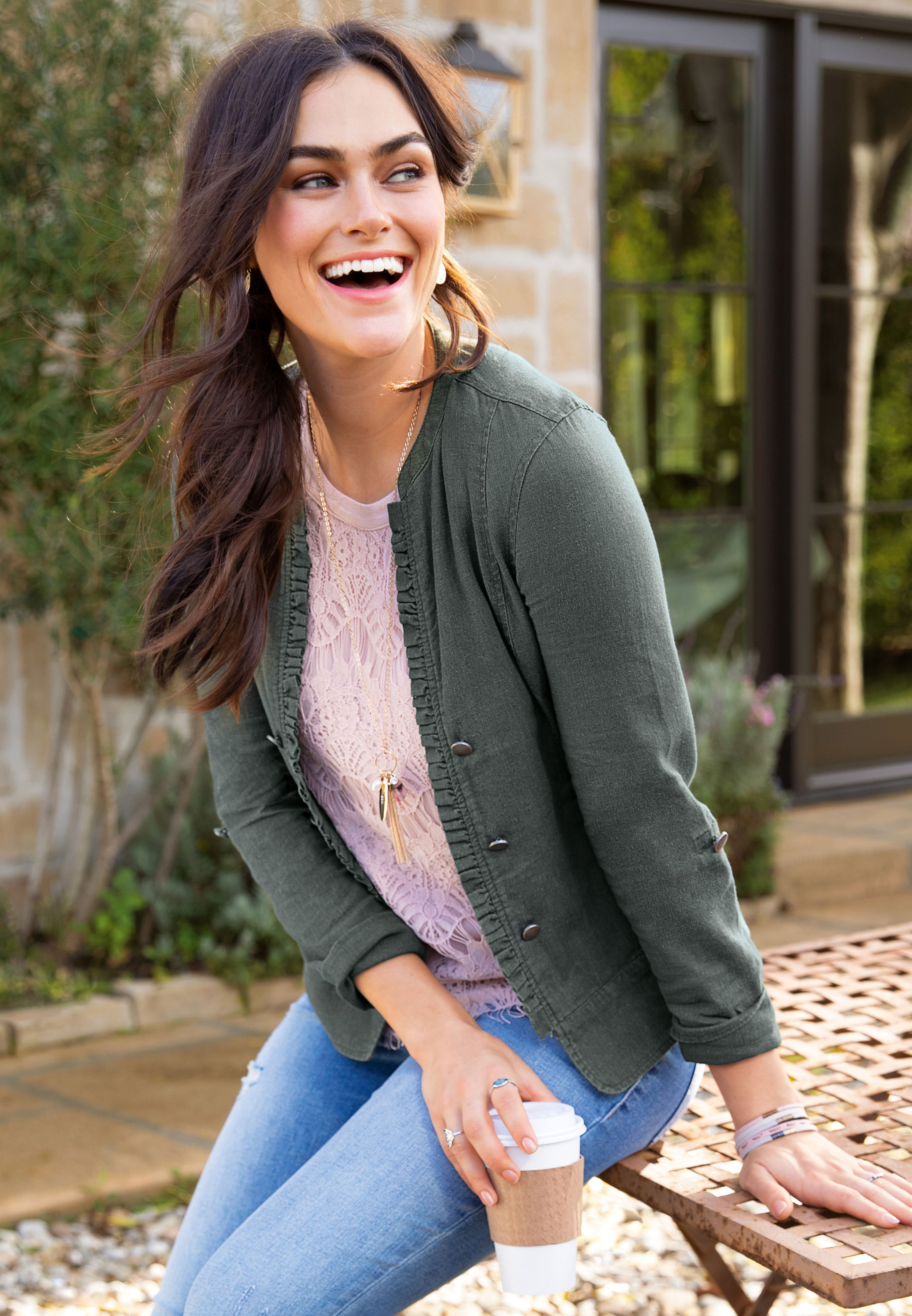 linen ruffle military jacket maurices