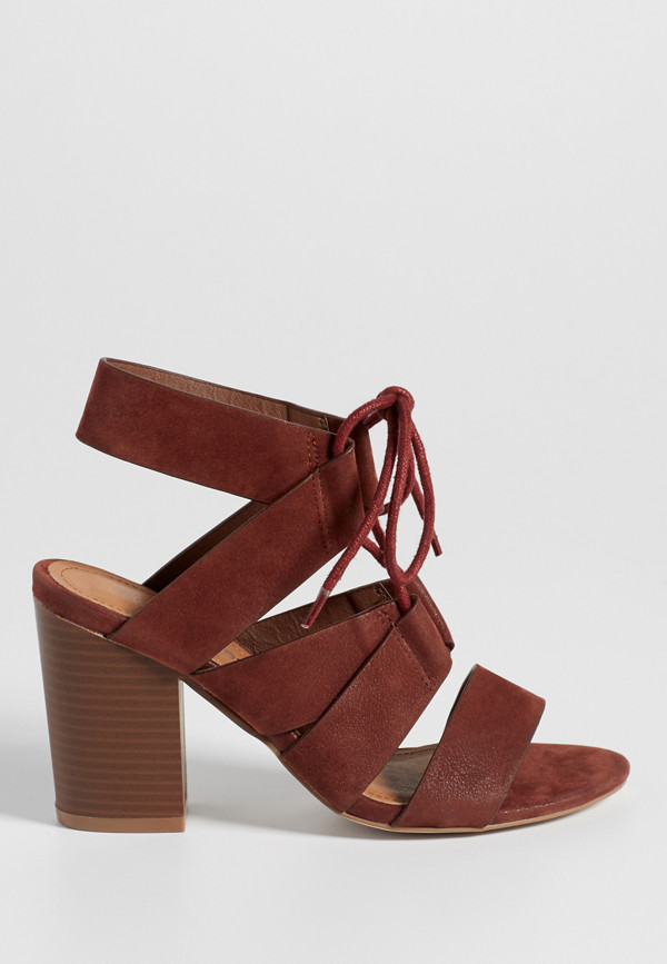 Dina faux suede lace up heel in burgundy | maurices