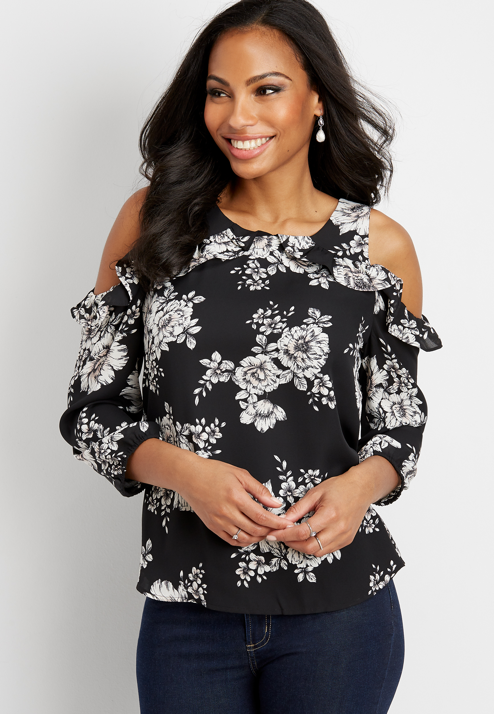 floral cold shoulder woven top | maurices