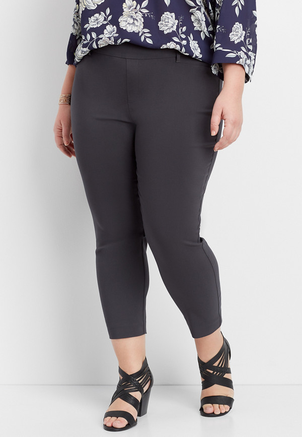 plus size gray pull on bengaline cropped pant | maurices