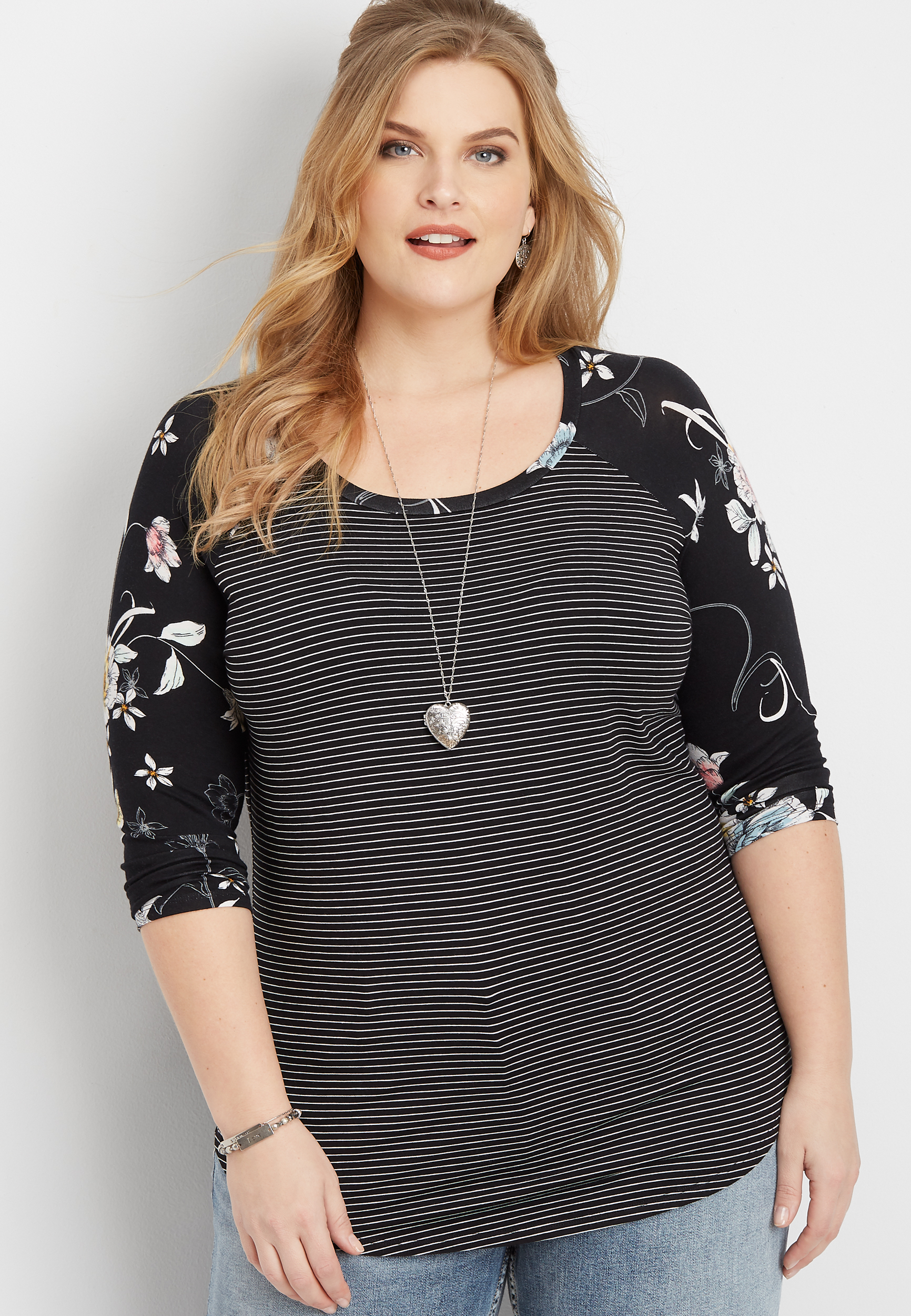plus size 24/7 printed mix baseball tee | maurices