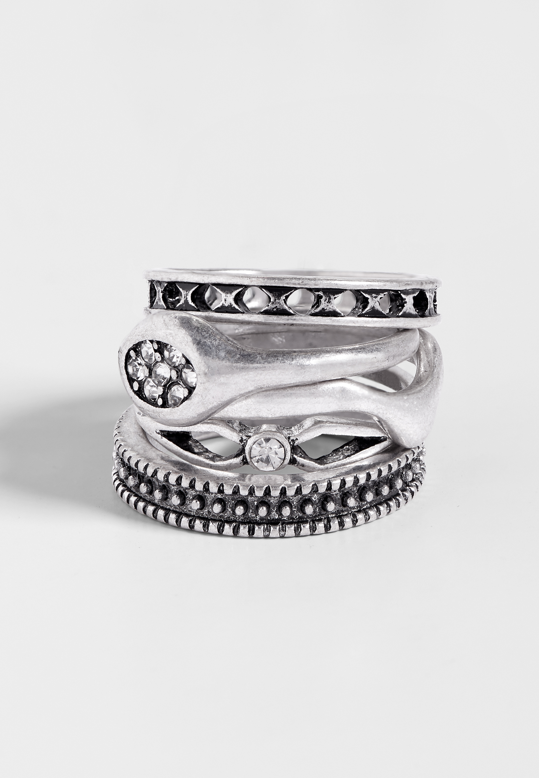 five piece silvertone ring set | maurices