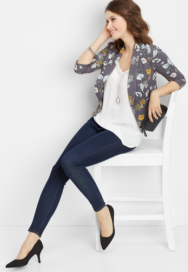 gray floral open front blazer | maurices