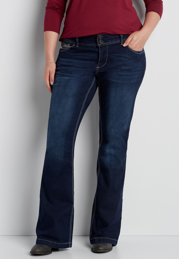 DenimFlex™ plus size bootcut jeans with asymmetrical back flap pockets ...