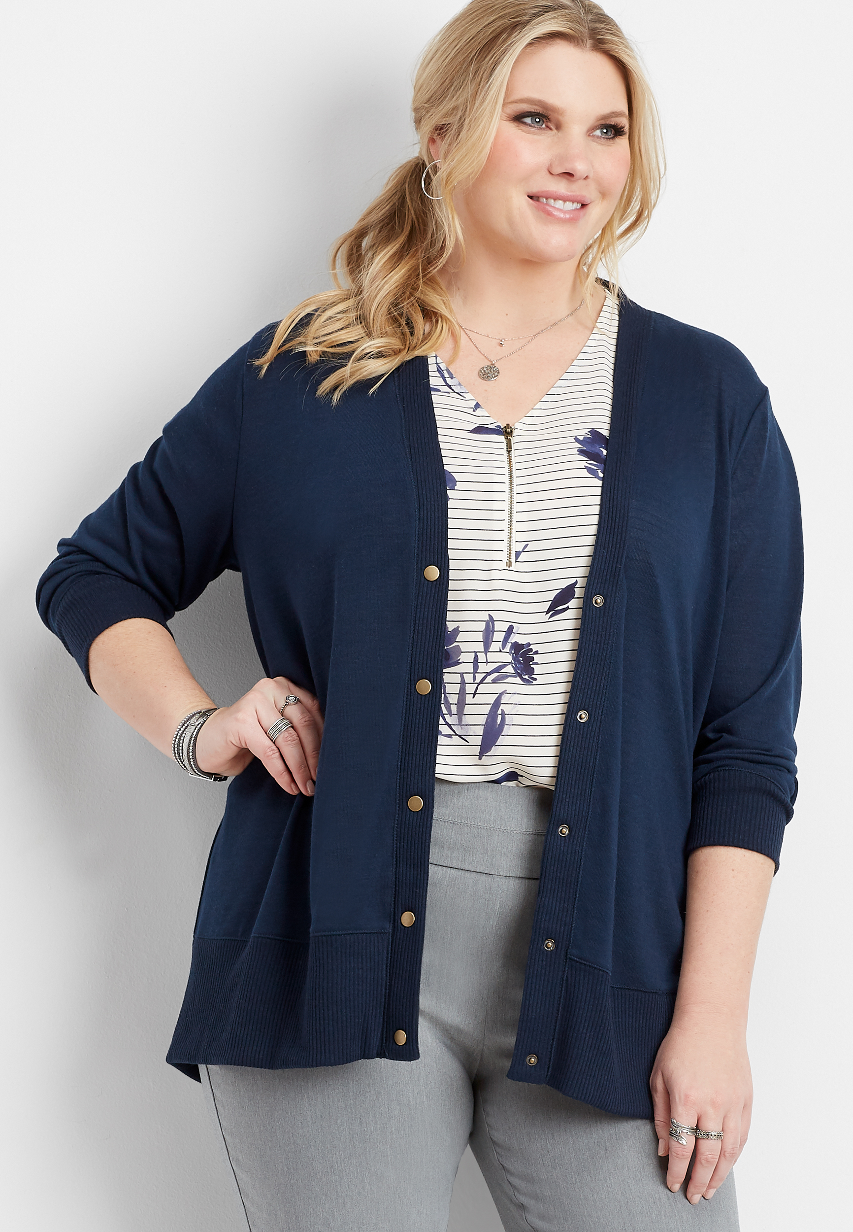 navy blue cardigan plus size