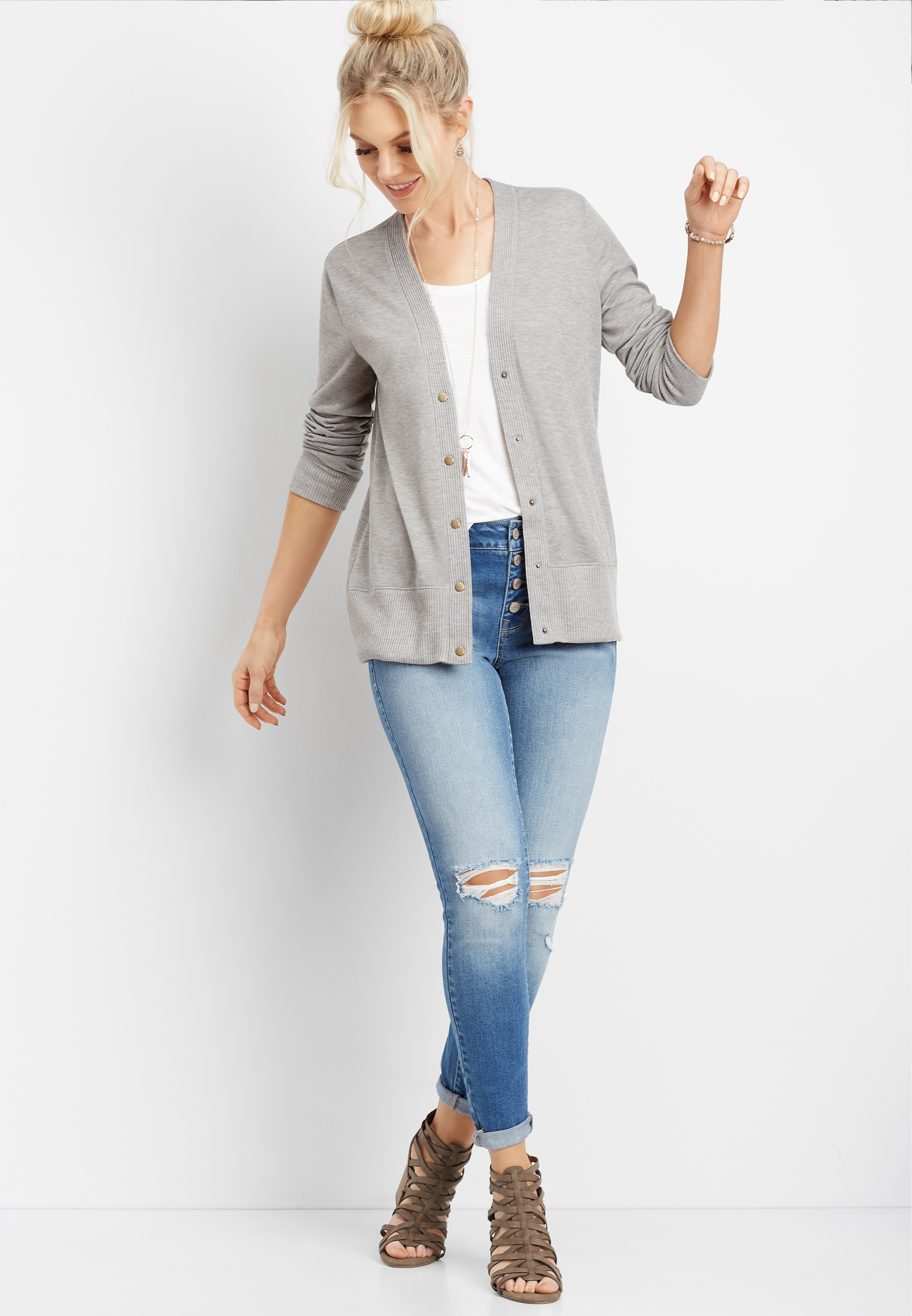 gray snap front grandpa cardigan | maurices