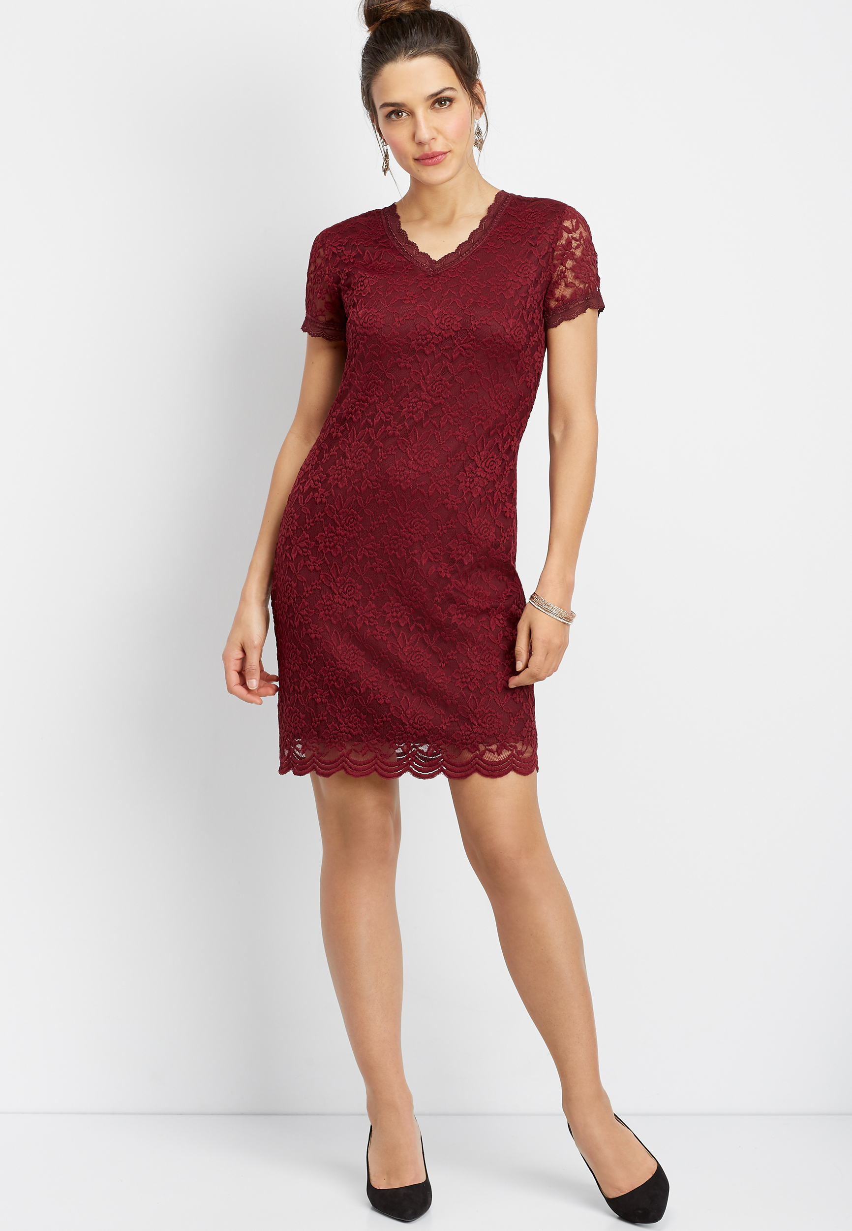 v-neck lace sheath dress | maurices