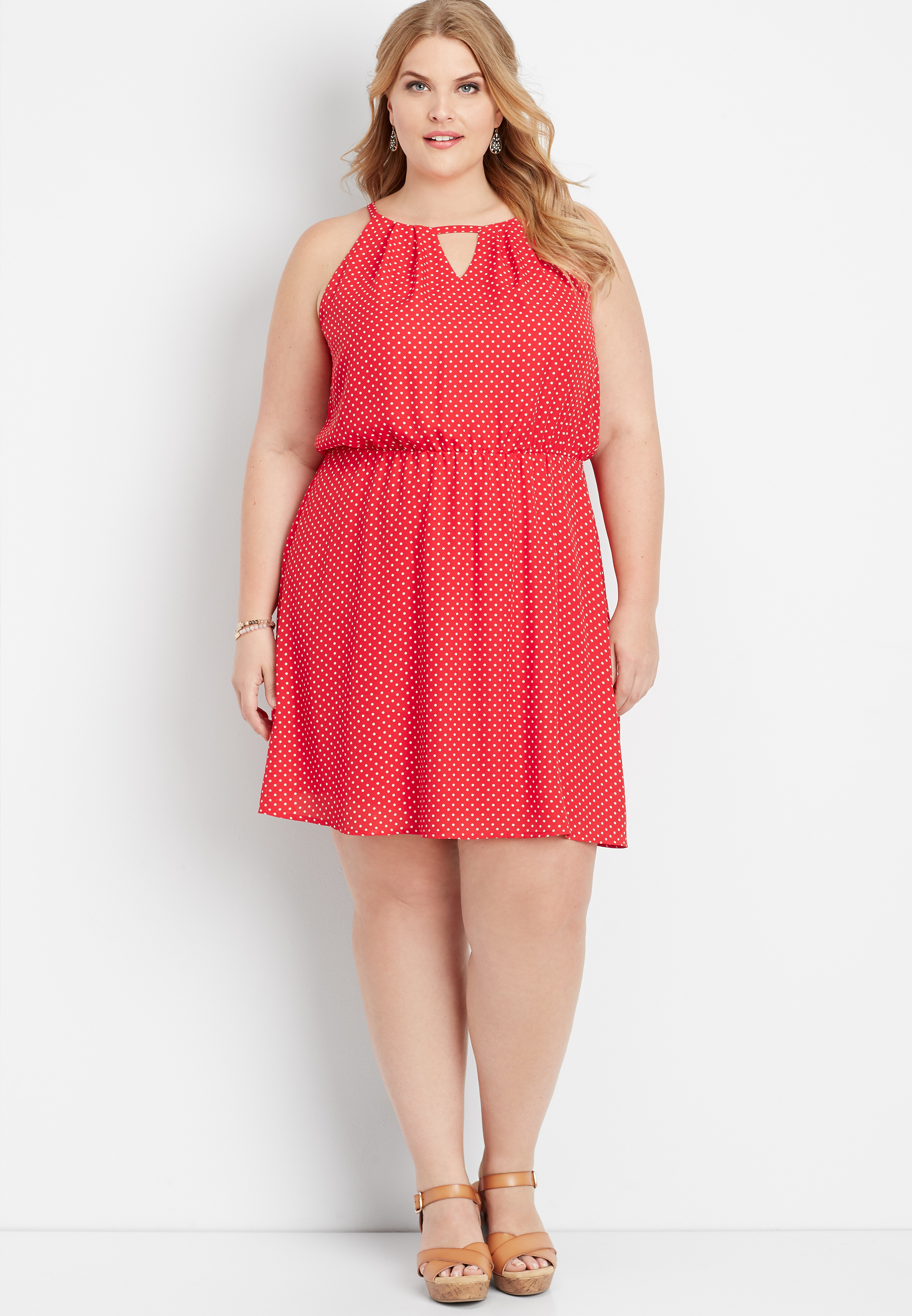 plus size polka dot keyhole neck dress | maurices