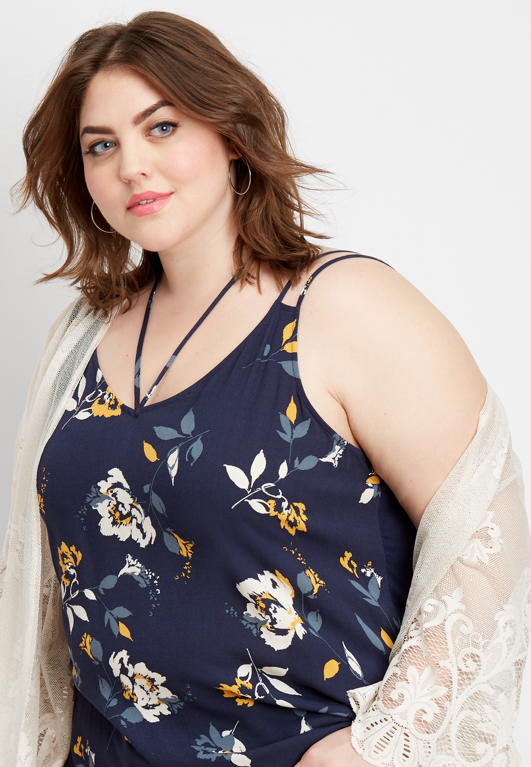 plus size strappy neck floral tank | maurices