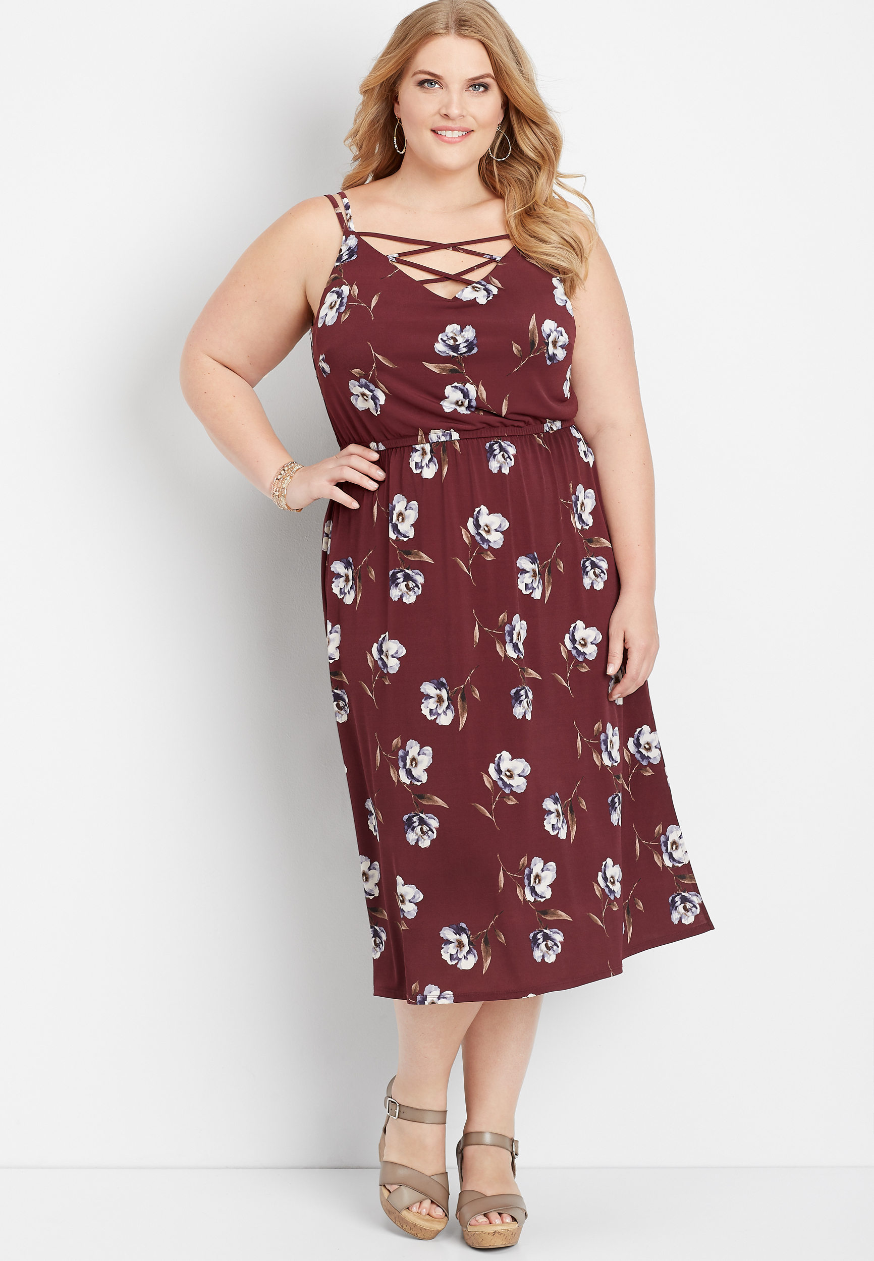 plus size floral lattice mid-length dress | maurices