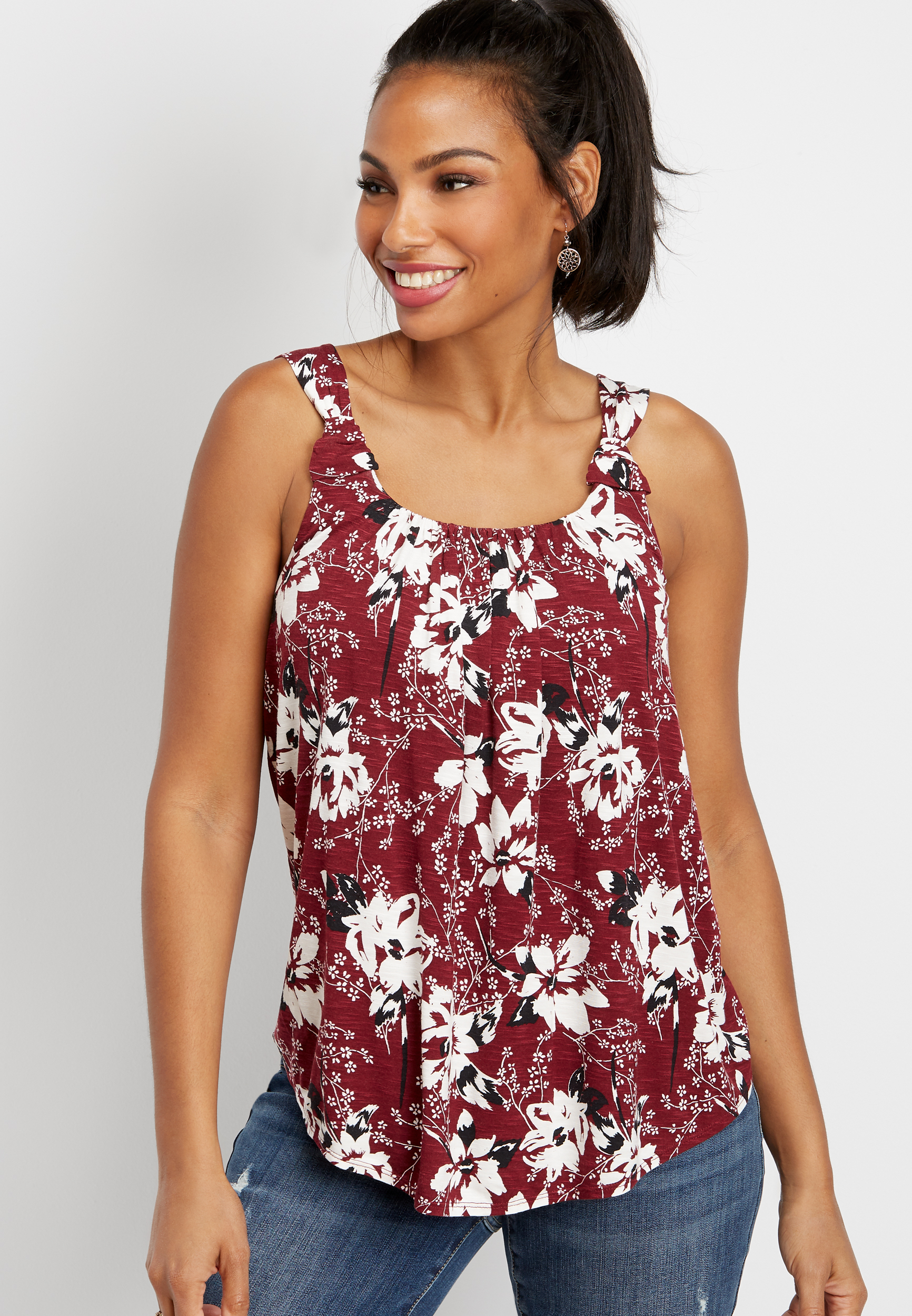 floral knotted strap tank maurices