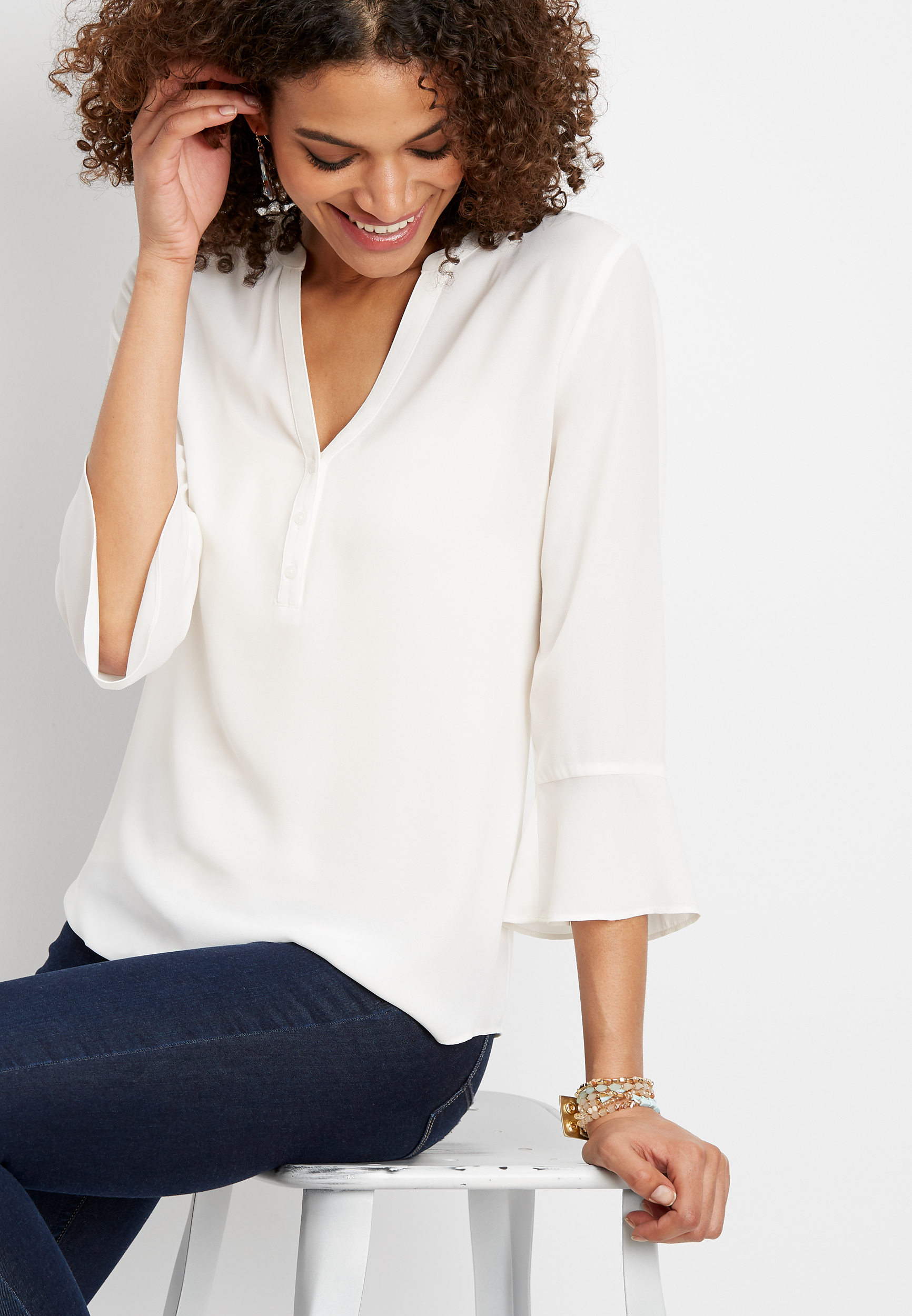 solid popover bell sleeve blouse | maurices