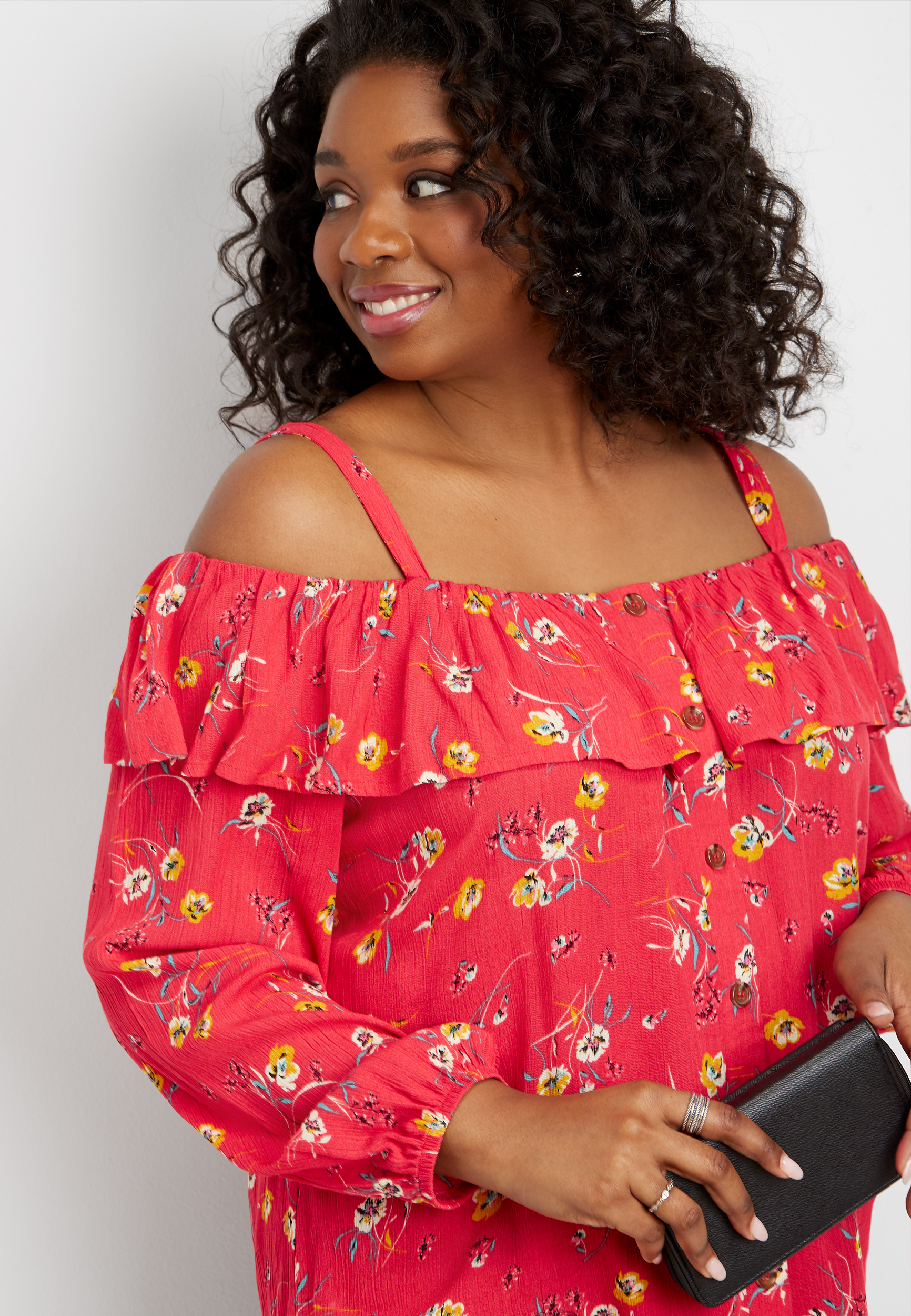 plus size red cold shoulder top