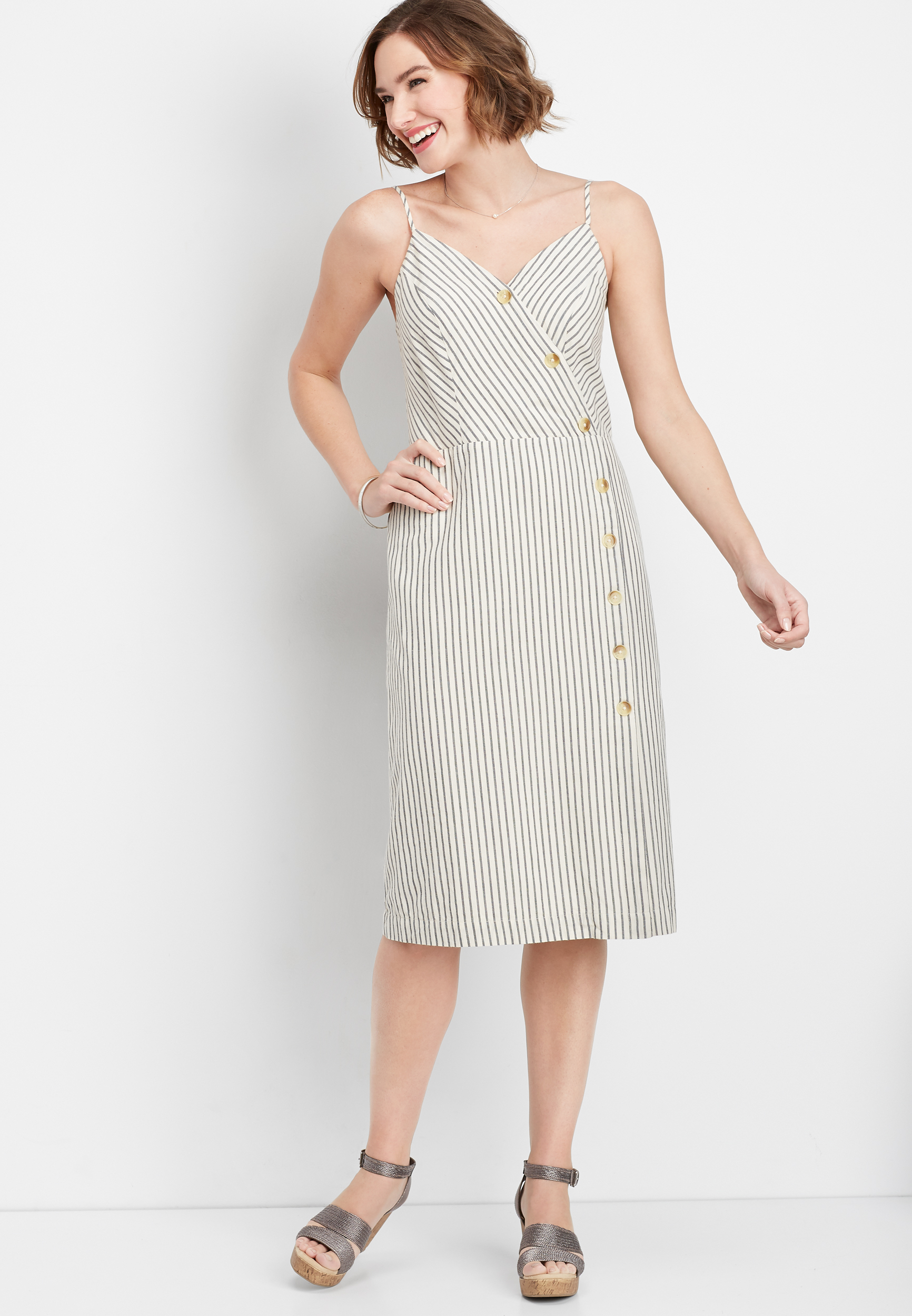 button front wrap dress