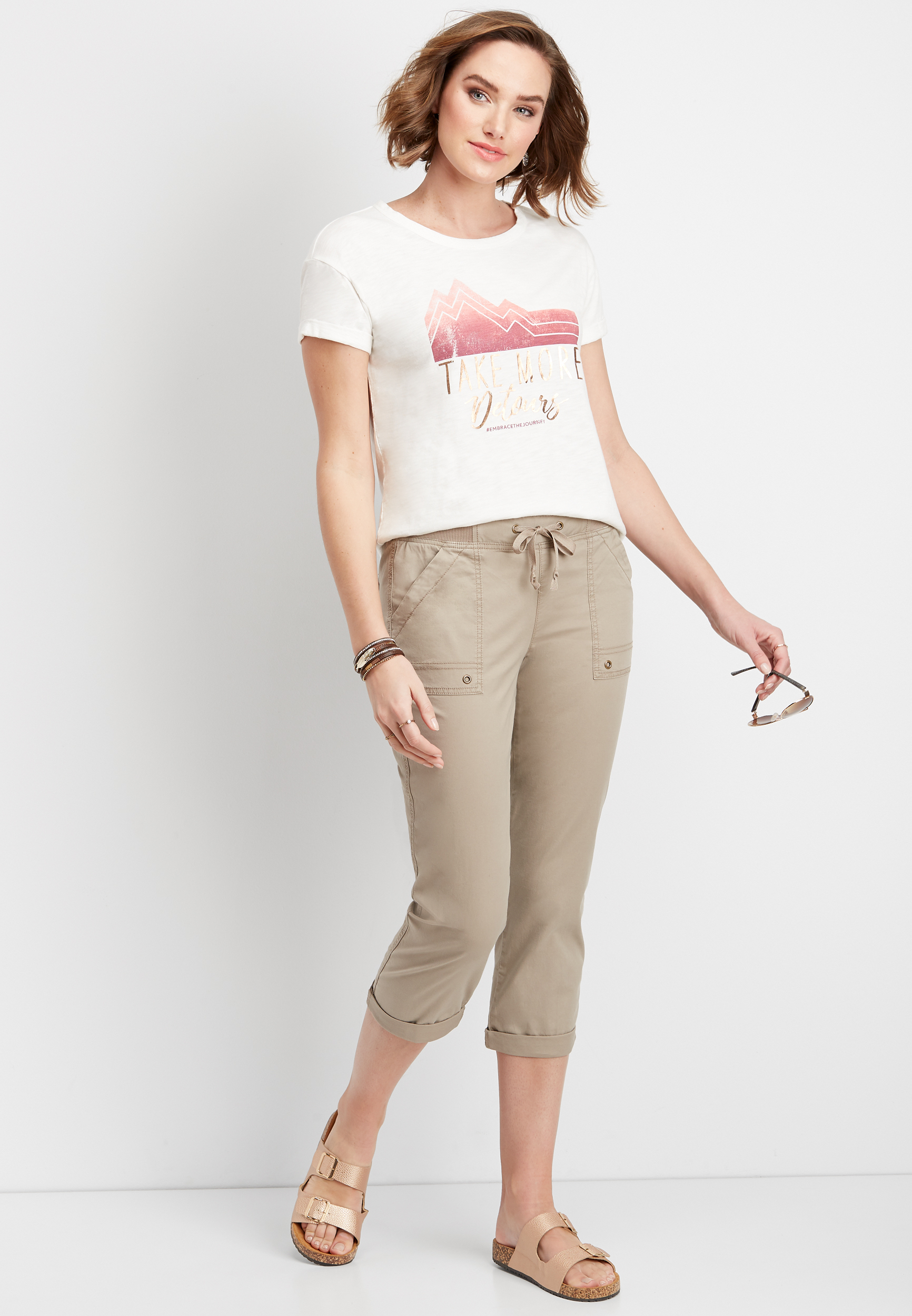 khaki knit waist cropped pant maurices
