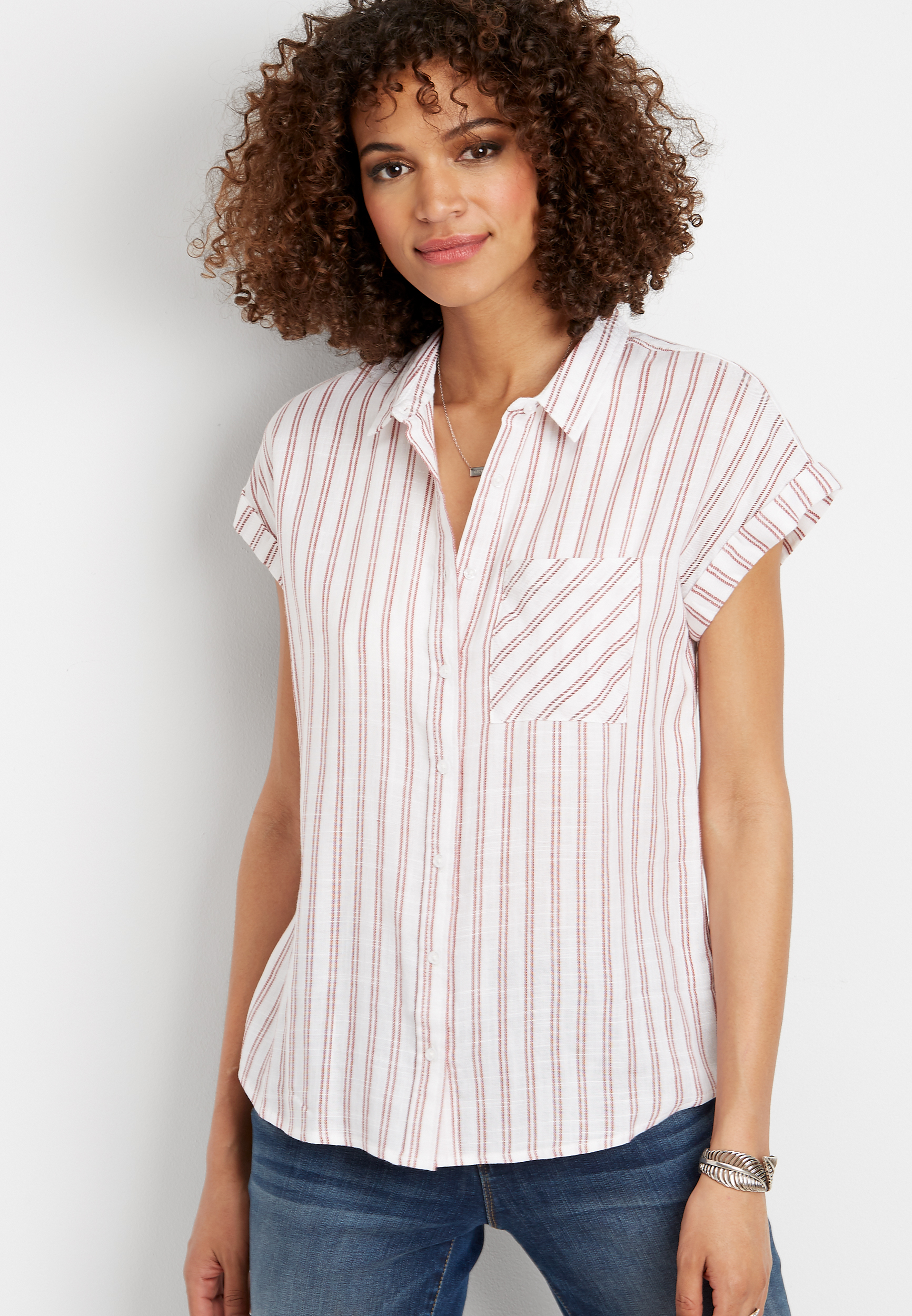 stripe short sleeve button down shirt maurices