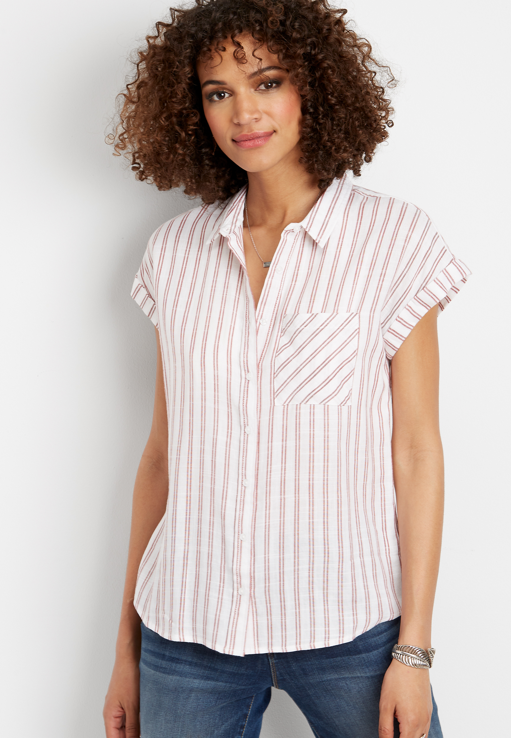 Stripe Short Sleeve Button Down Shirt Maurices