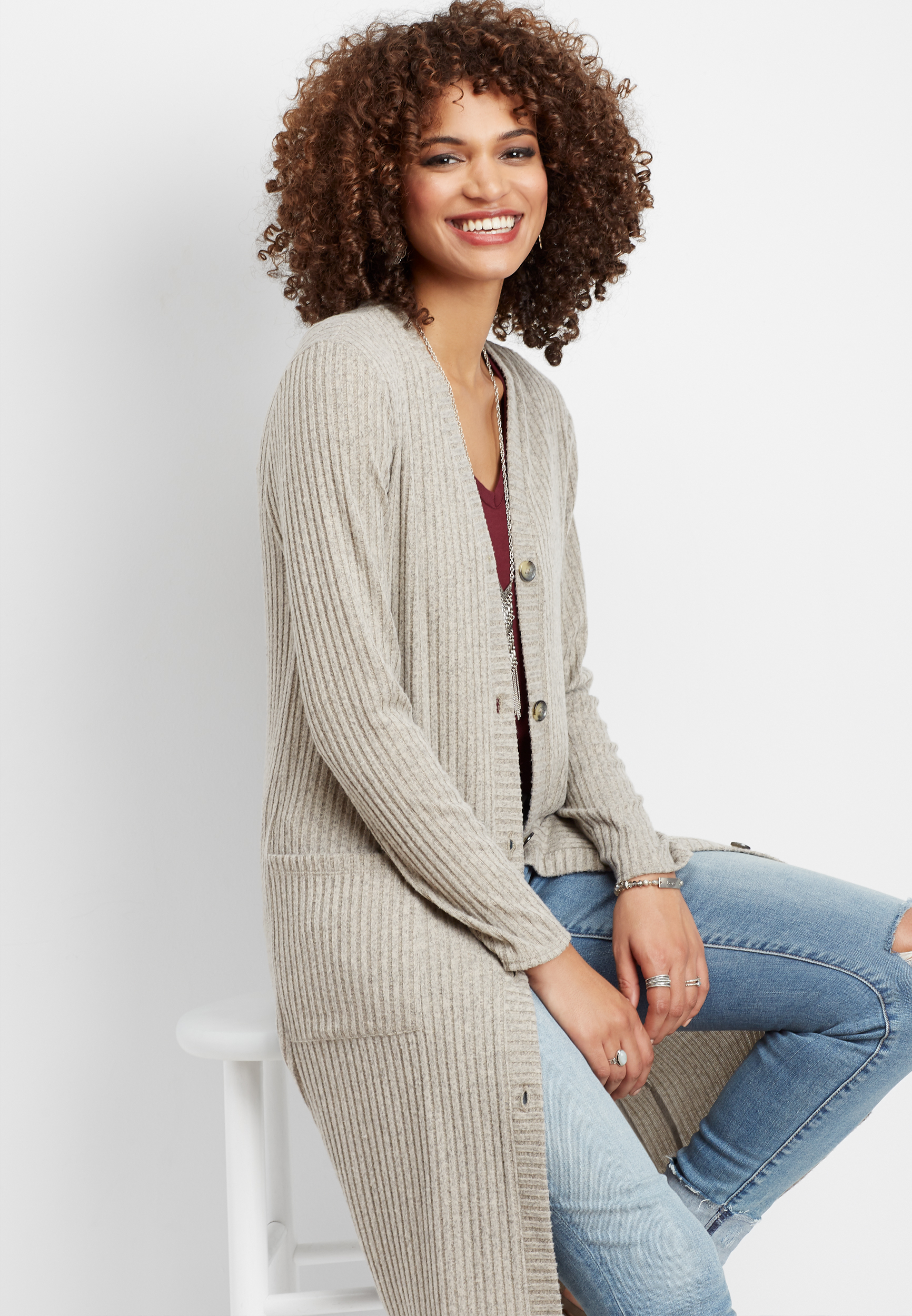 ribbed button down duster cardigan | maurices