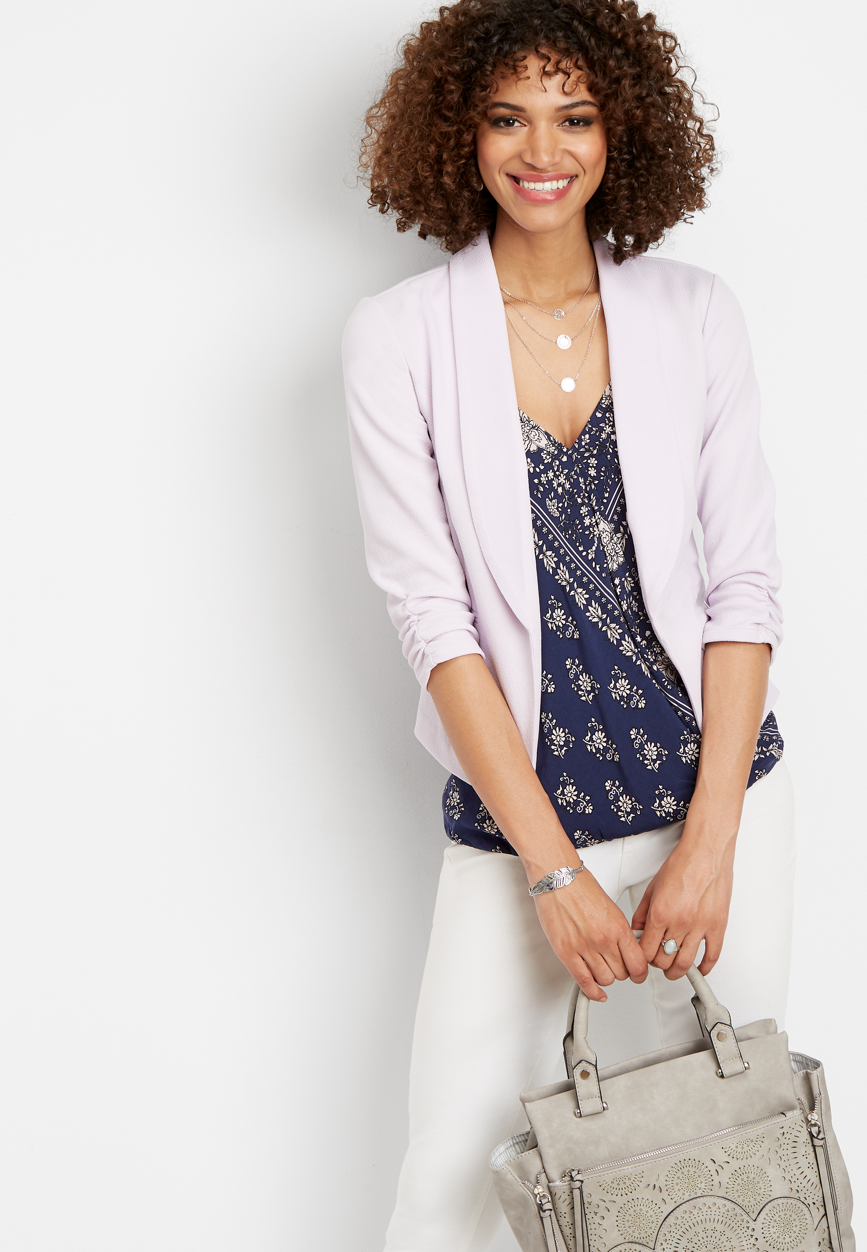 lilac open front blazer | maurices