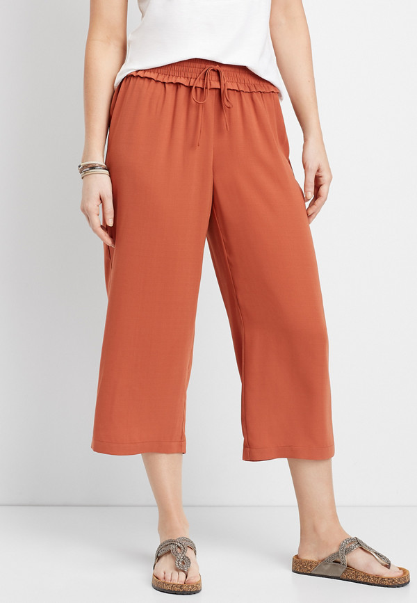 ruffle waist wide leg cropped pant | maurices