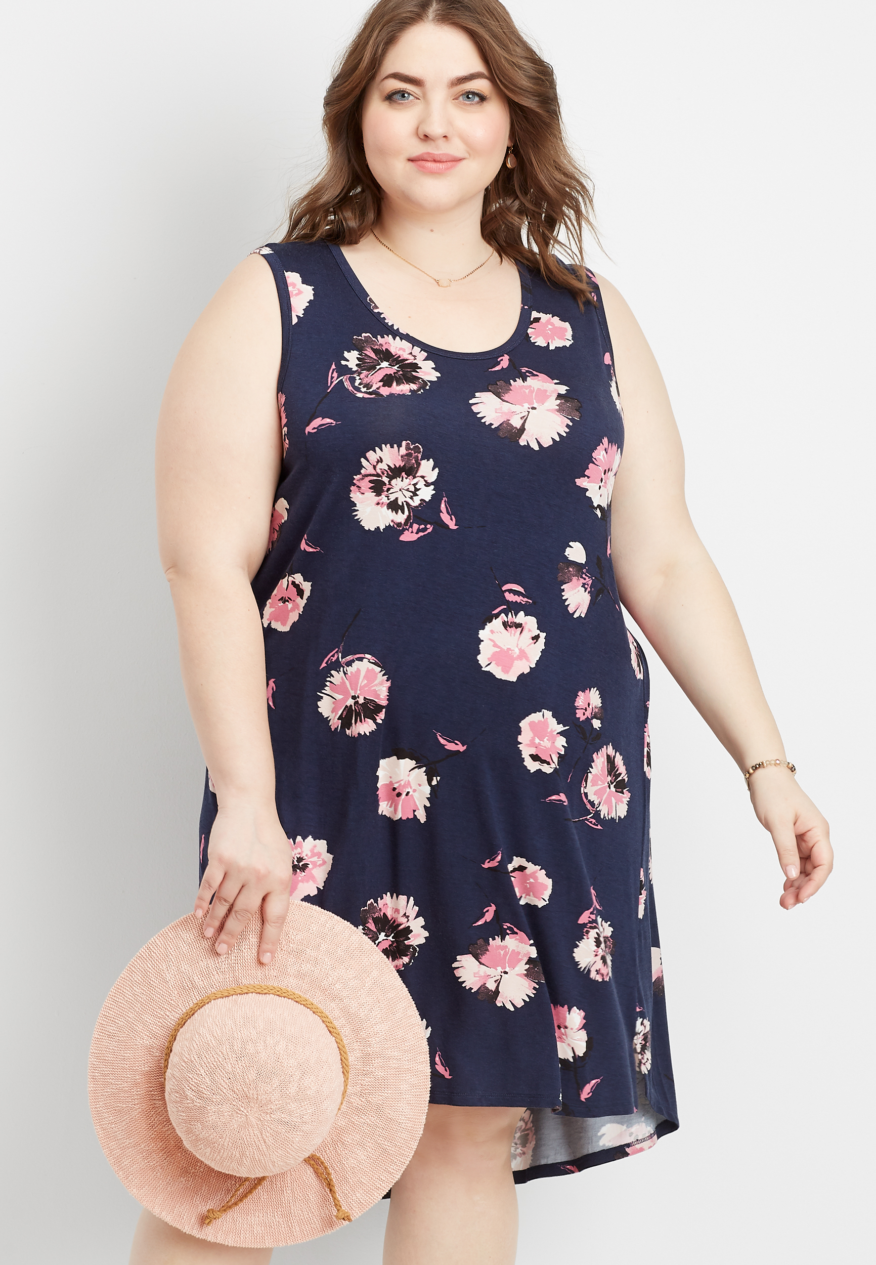 plus size 24/7 floral scoop neck tank dress | maurices