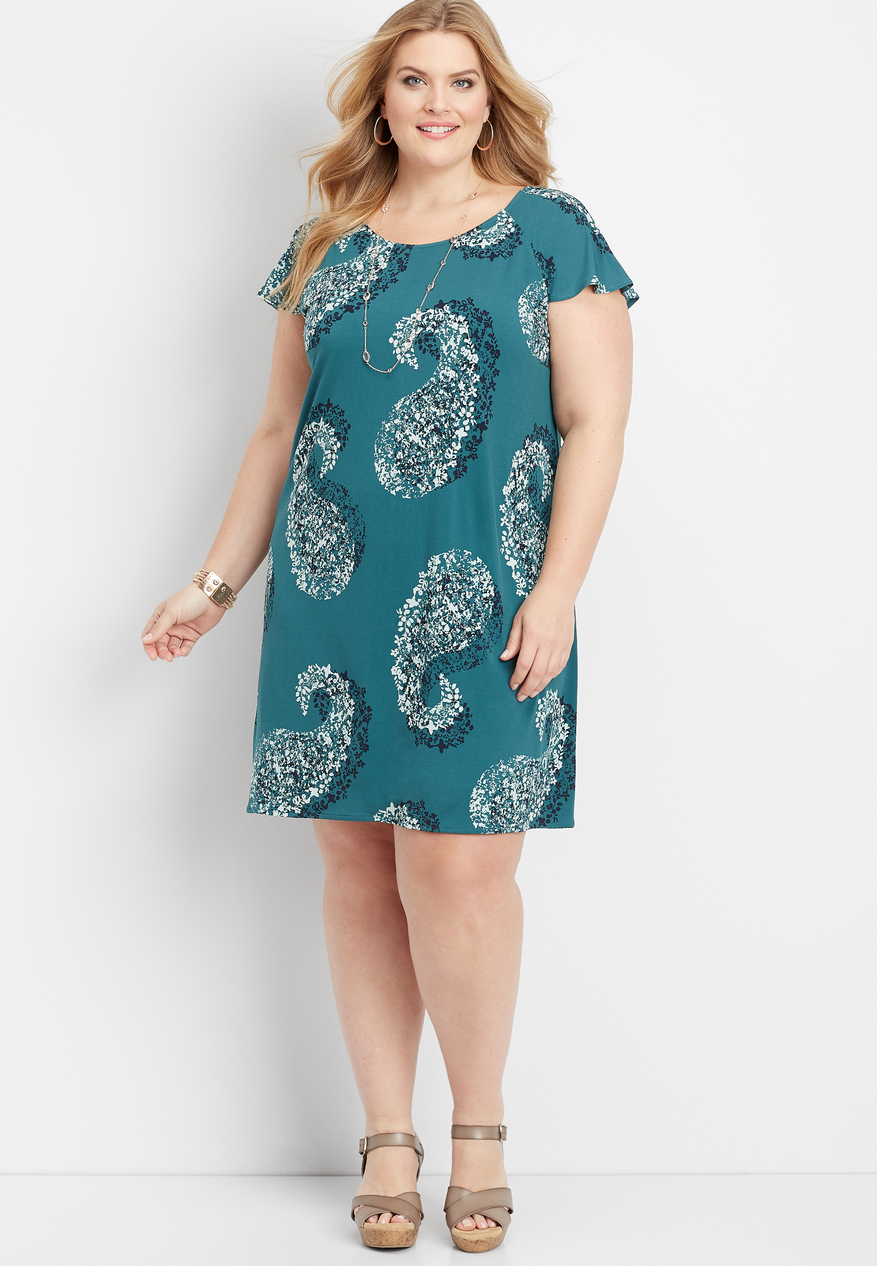 plus size short sleeve paisley dress | maurices