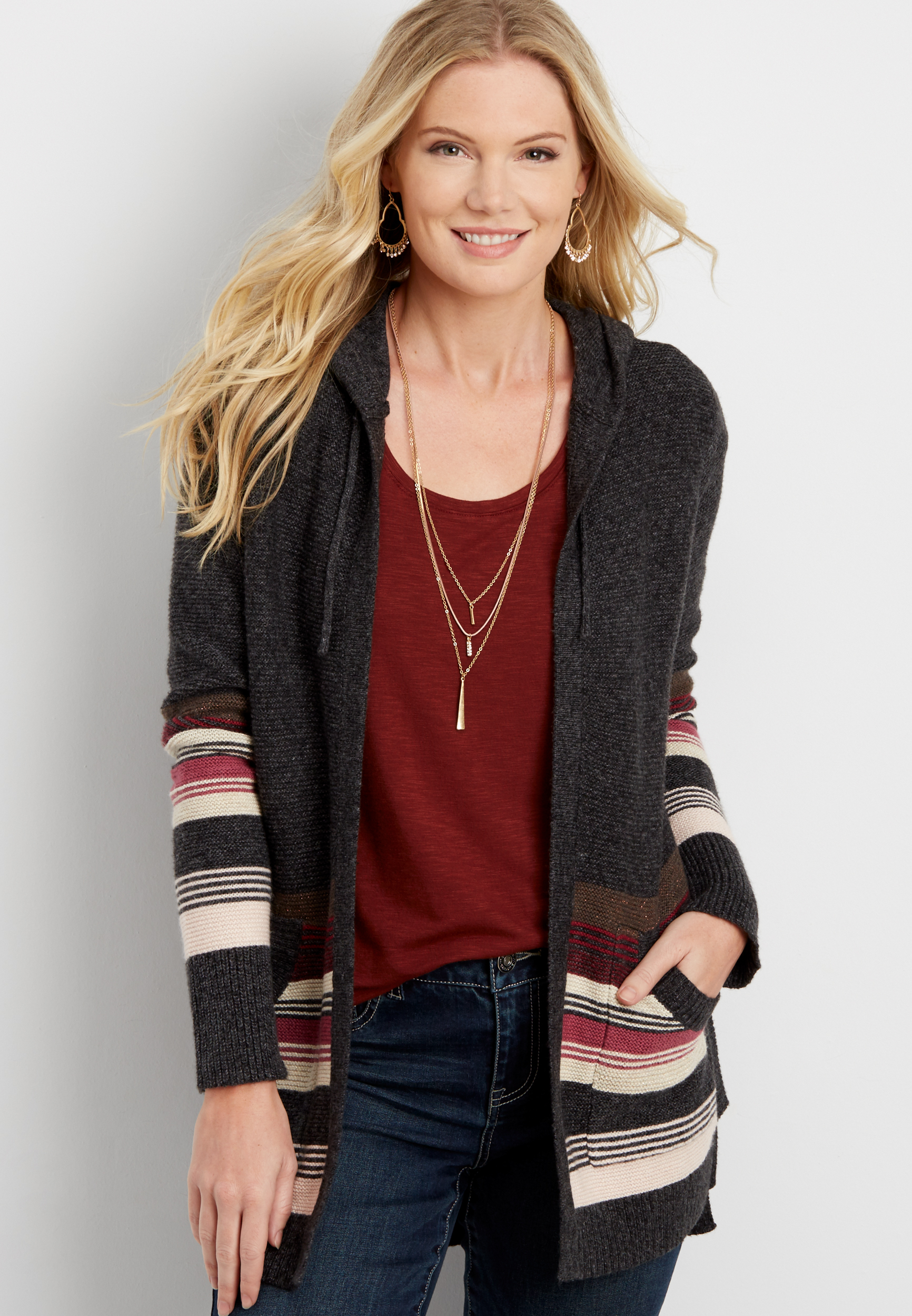 STRIPED HOODED CARDIGAN - AUREUM