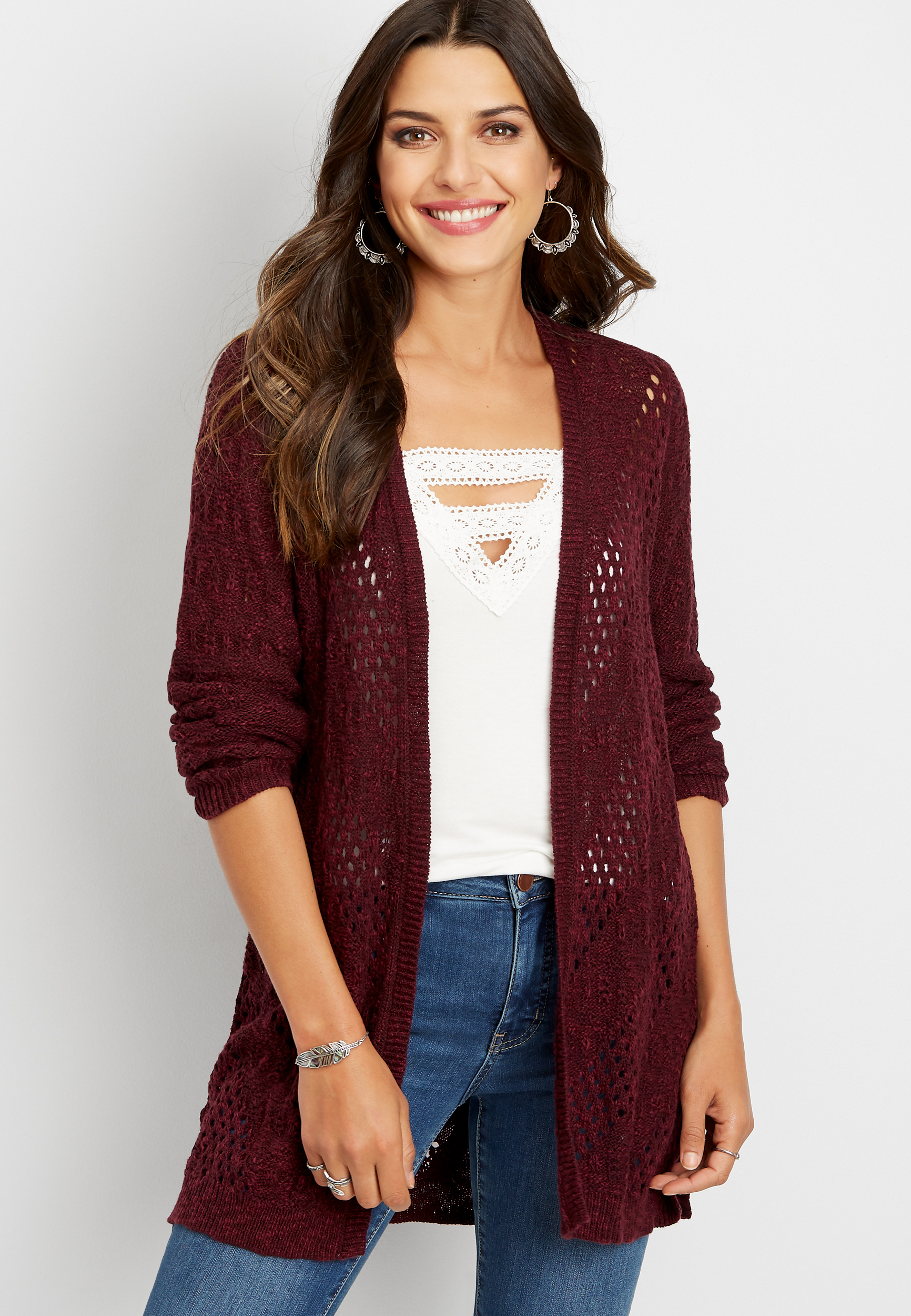 lace up back stitch cardigan | maurices