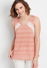 stripe lace up back crochet trim tank, C5543, small