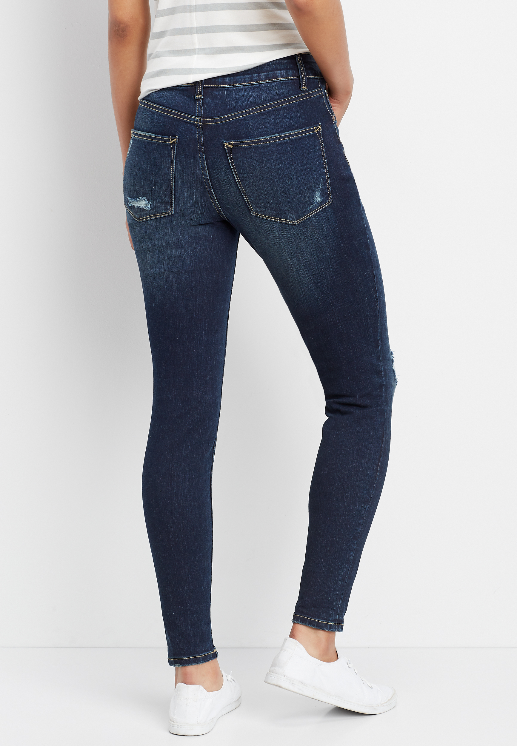 DenimFlex&trade; dark high rise destructed button fly jegging, C258, large