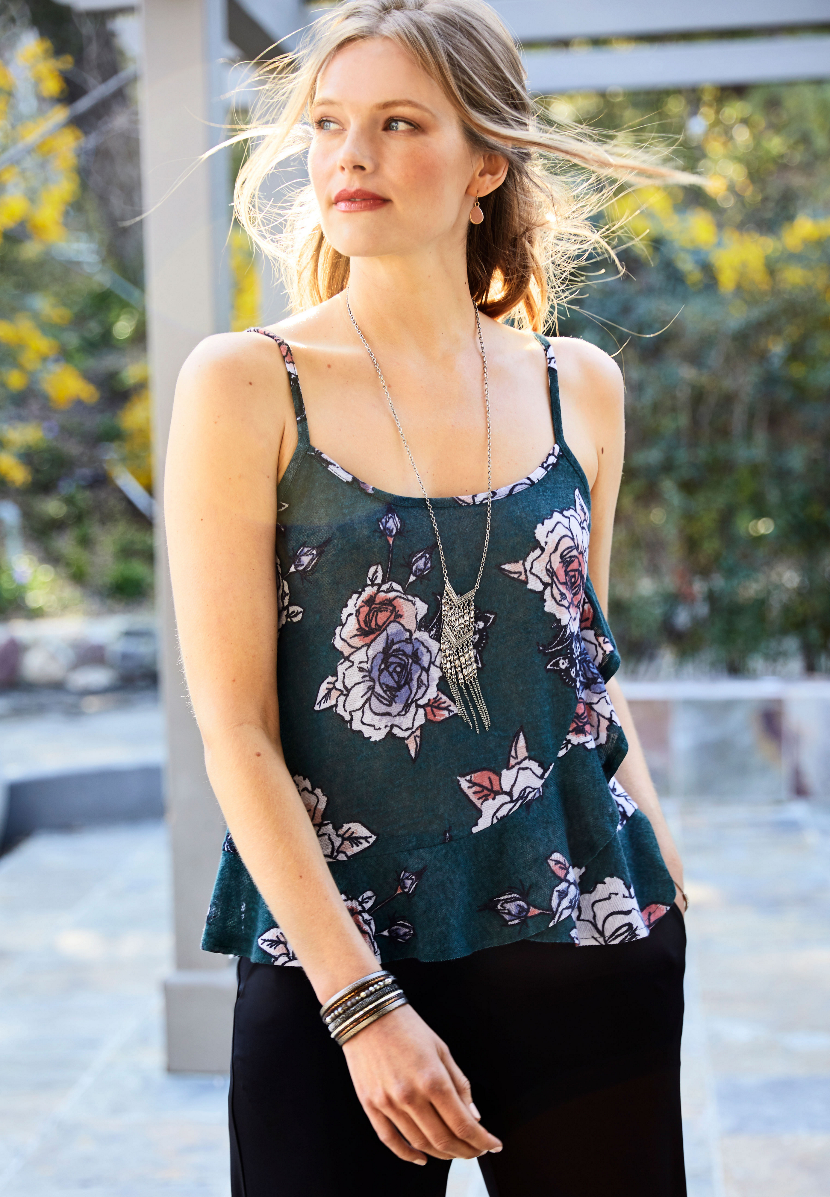 floral ruffled hem knit tank | maurices