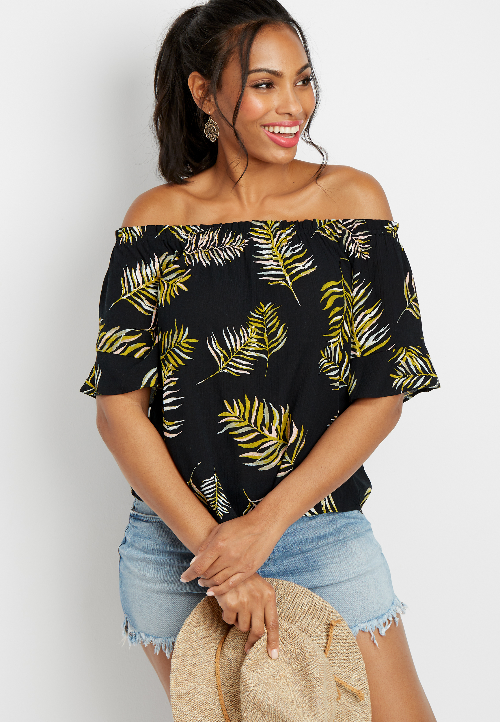 off the shoulder tropical top | maurices