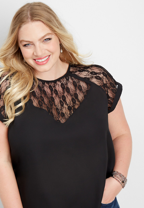 plus size lace pieced short sleeve top | maurices