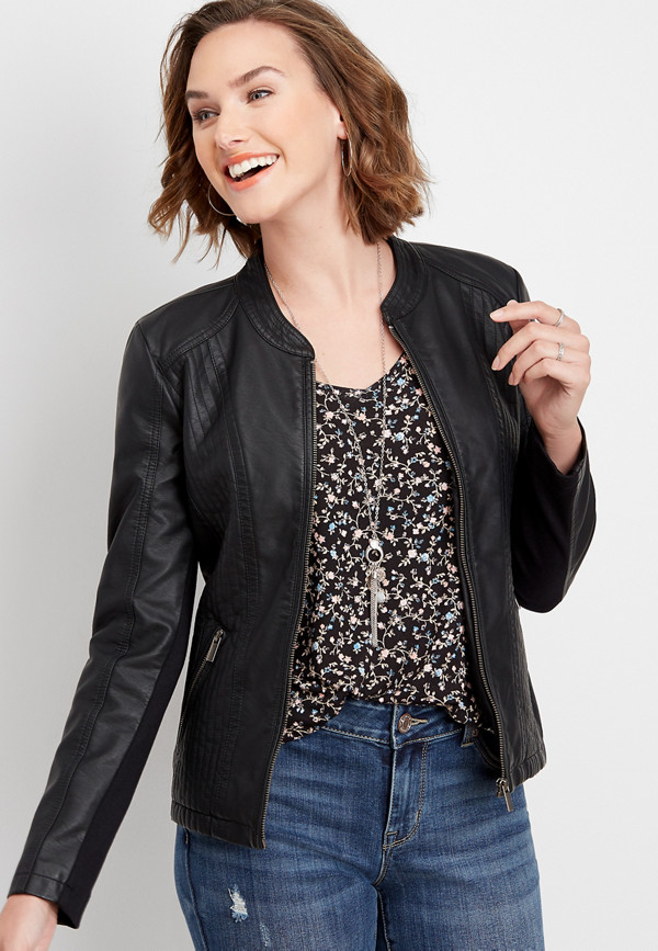 faux leather princess seam jacket | maurices