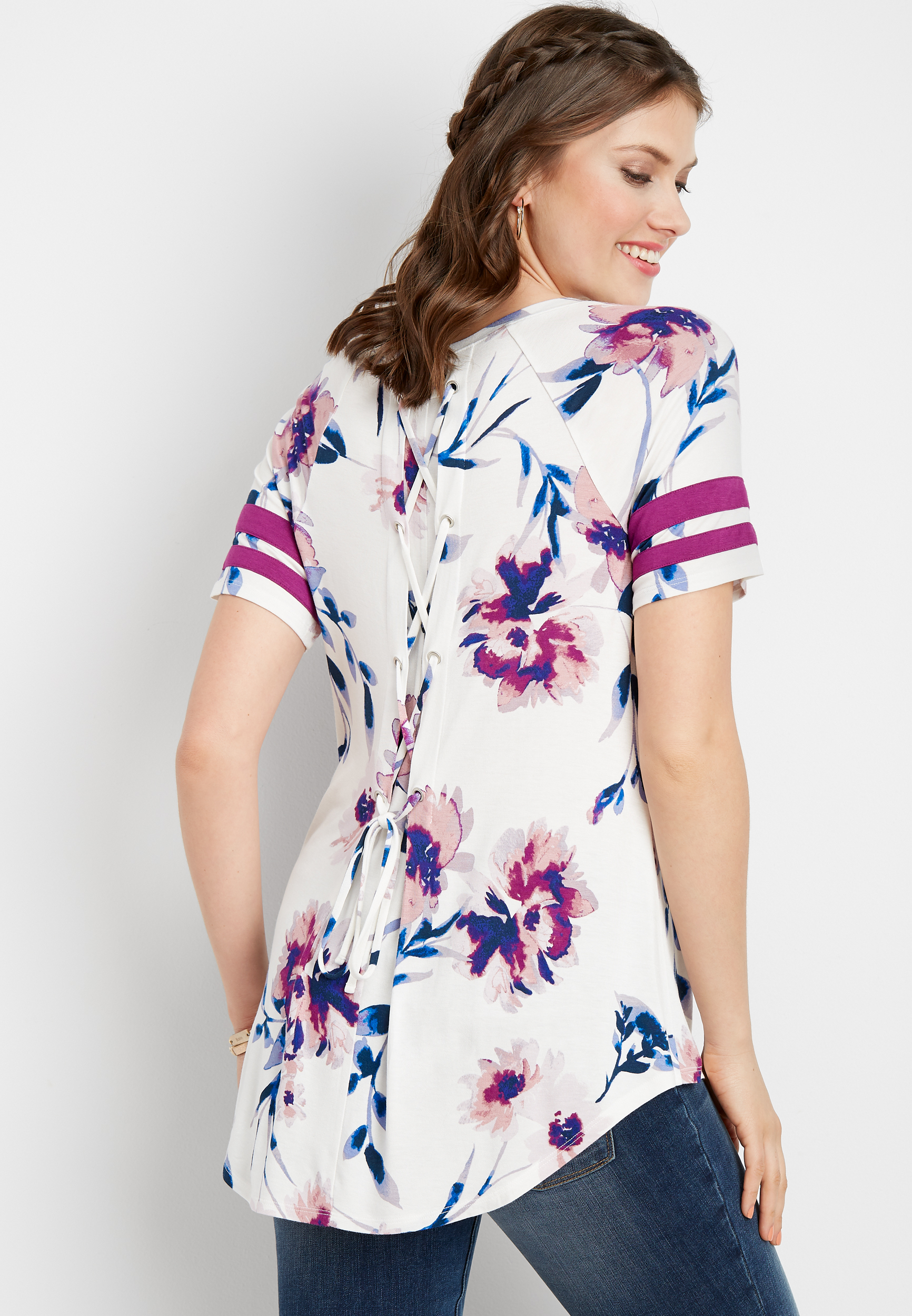 24/7 floral lace up back baseball tee maurices