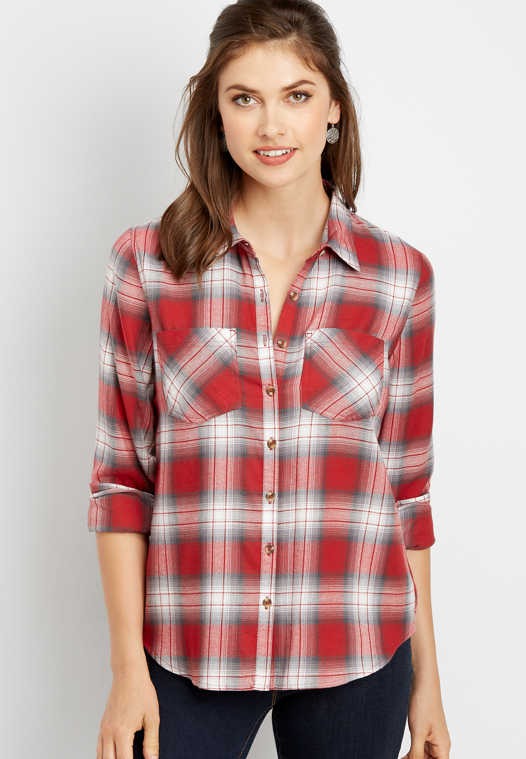 red flannel plaid button down shirt | maurices