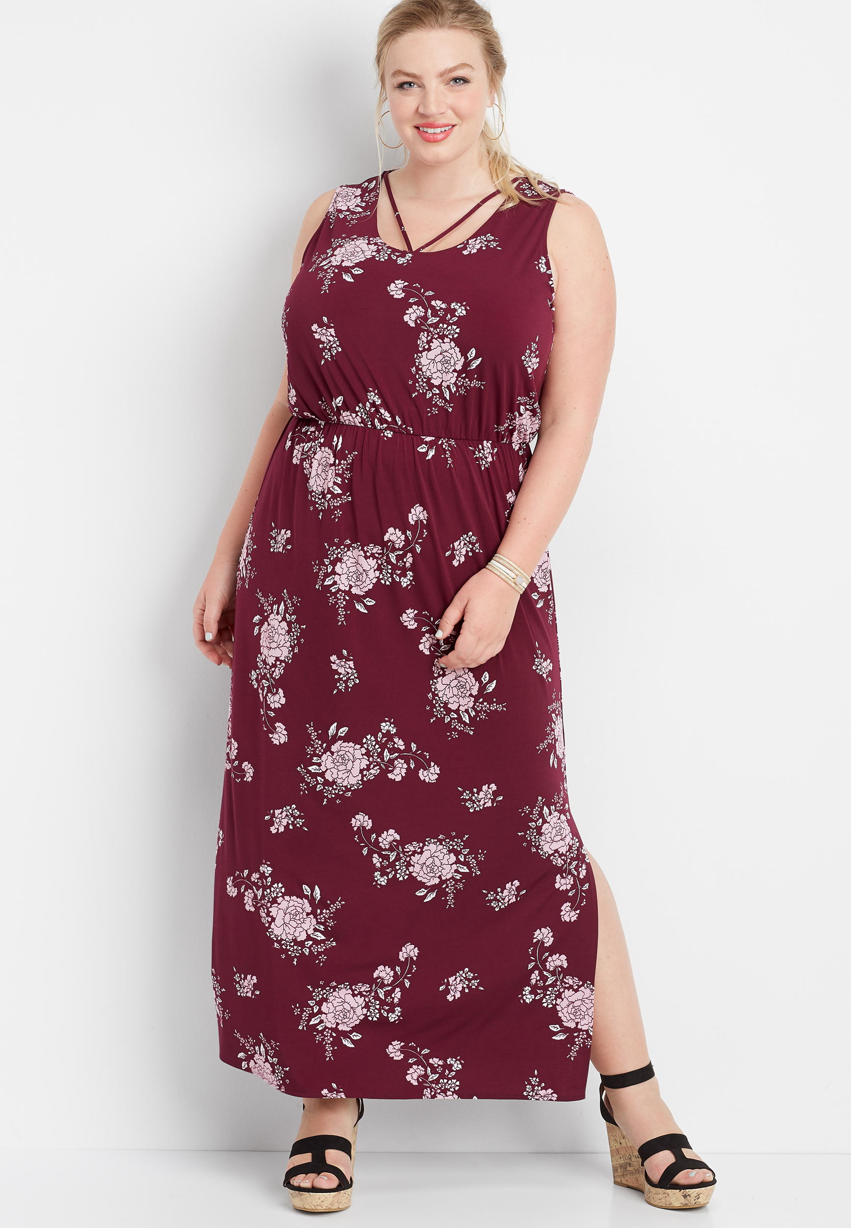 plus size floral strappy neck maxi dress | maurices
