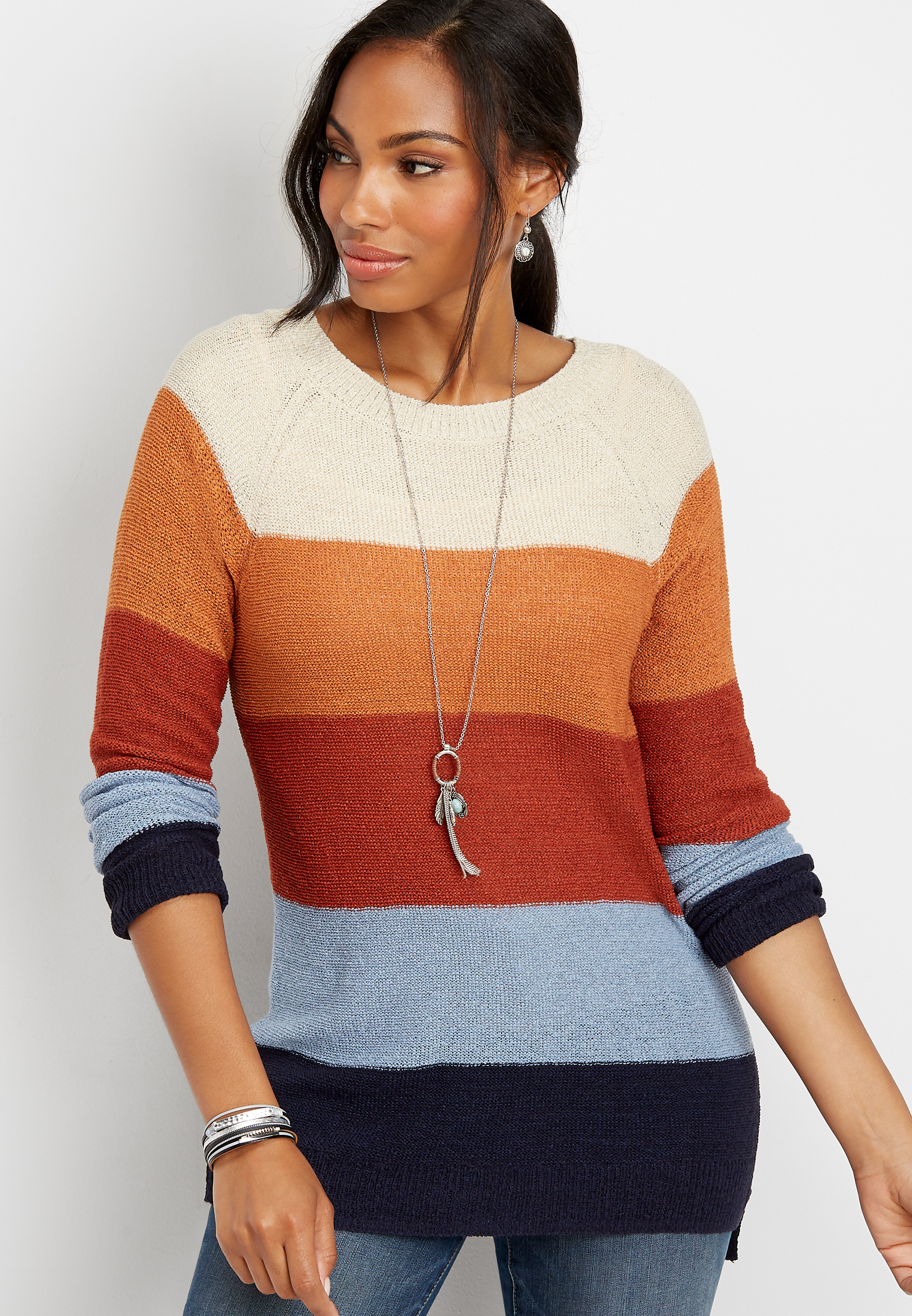 Mauve Wine Stripe Colorblock Sweater main image 0