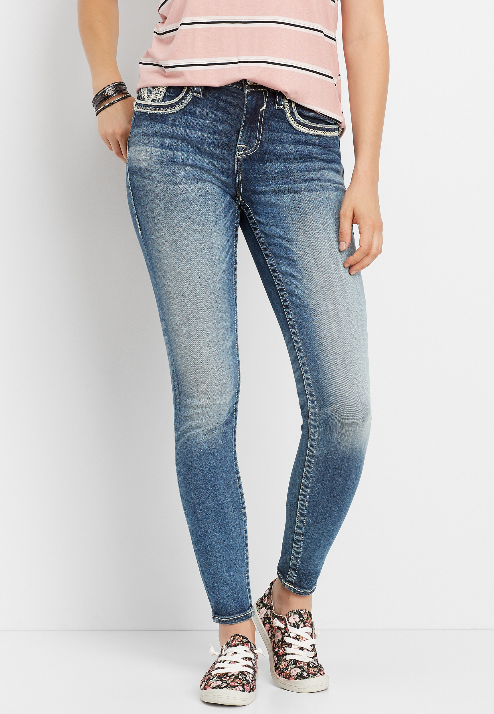Jeans Vigoss Skinny Taille 3 - Poche Arrière Embellie Strass - 100% Coton - Occasion Très Bon état