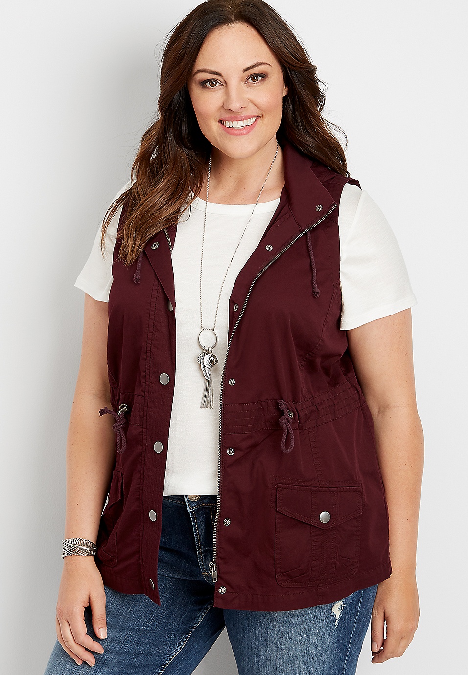 maurices Womens Plus Size Knit Lined Hooded Vest 