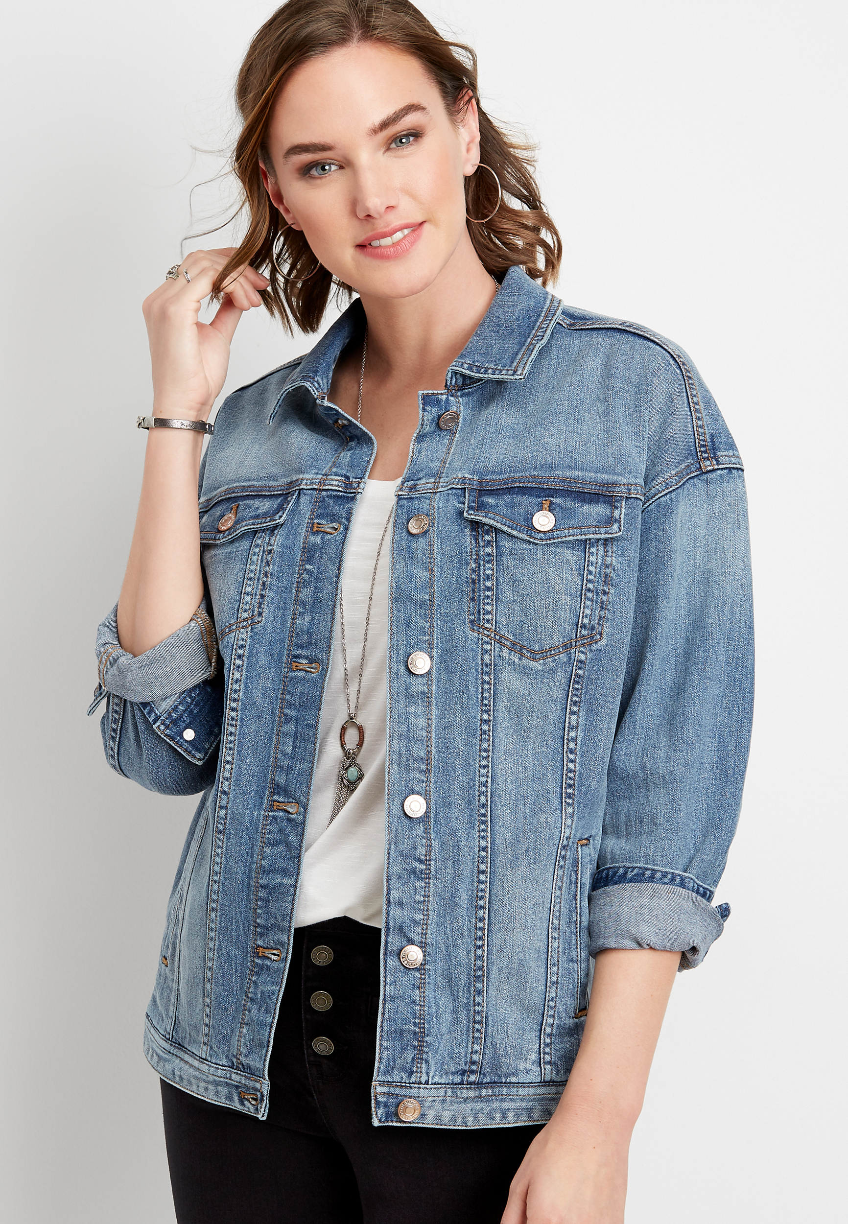 medium wash oversized denim jacket maurices