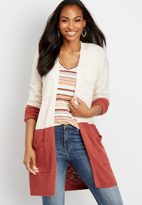 long sleeve colorblock cardigan | maurices