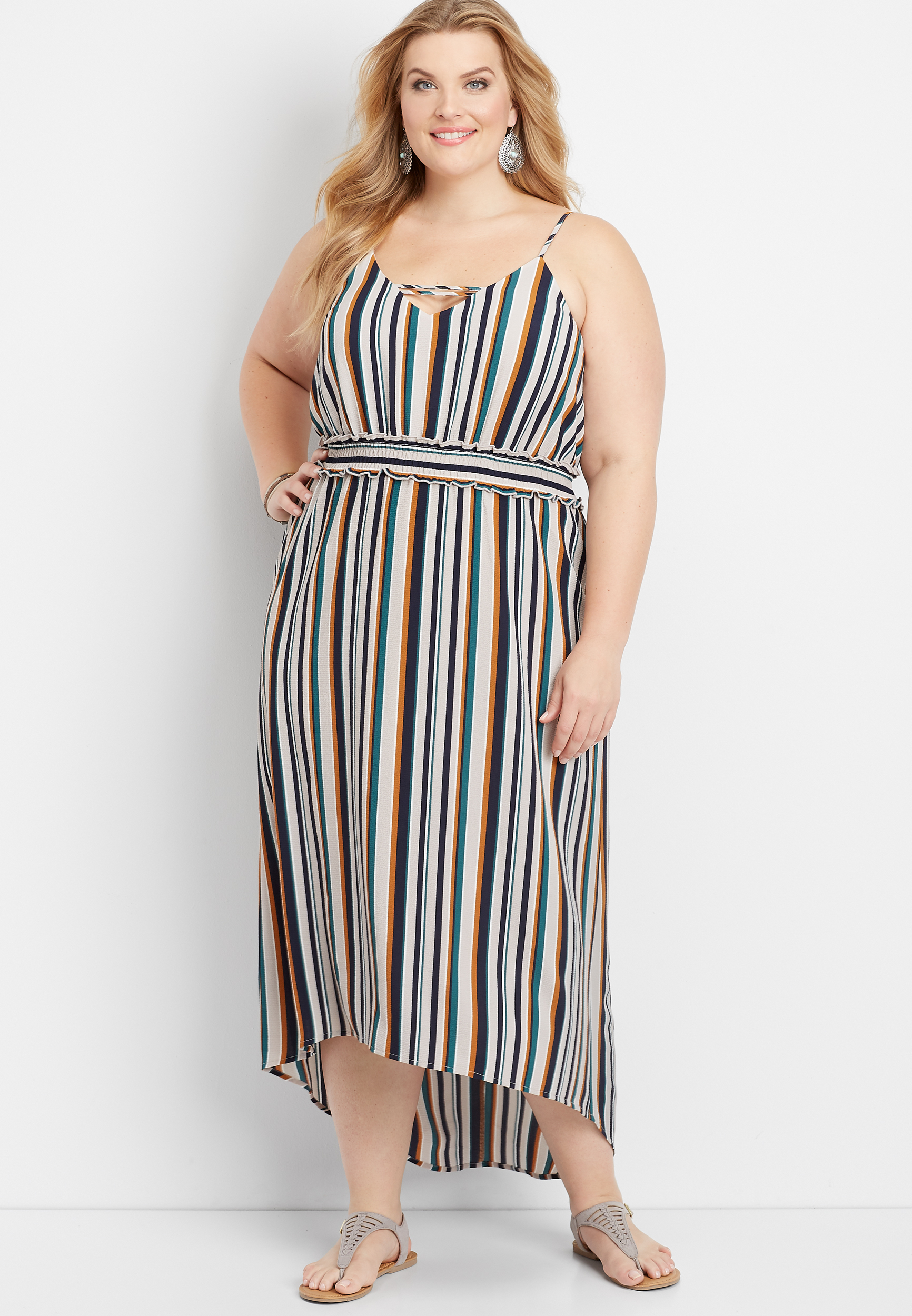 plus size strappy neck stripe maxi dress | maurices