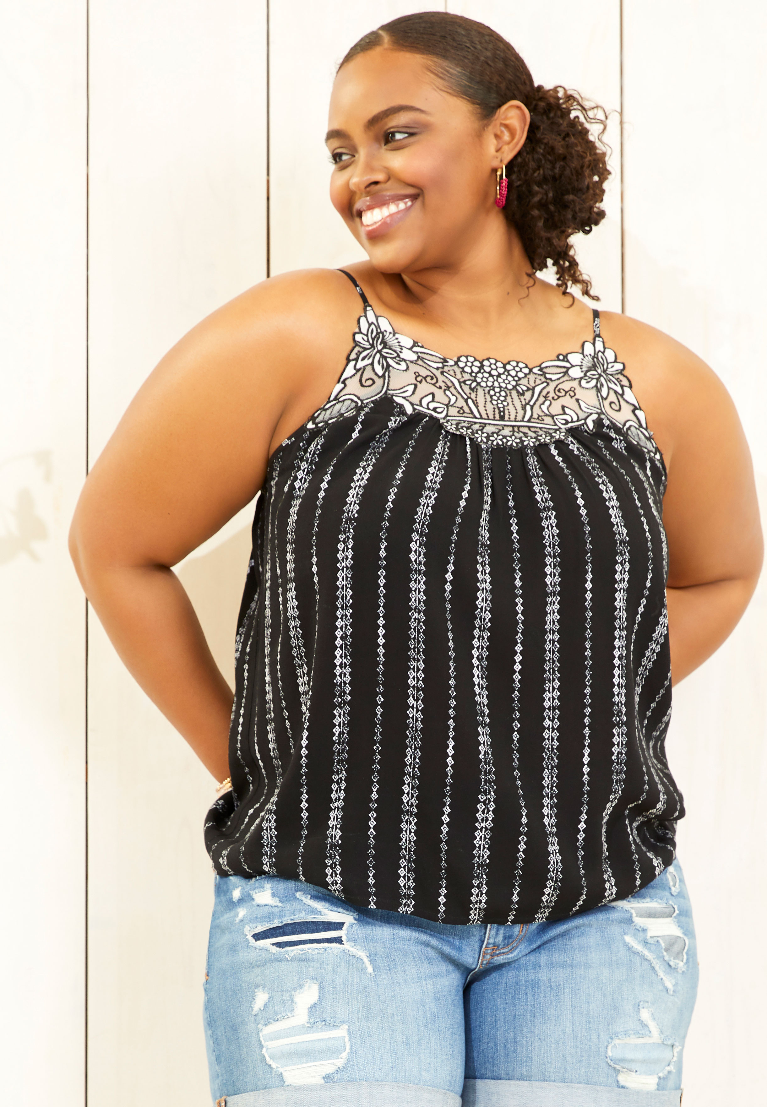 plus size embroidered yoke stripe cami | maurices