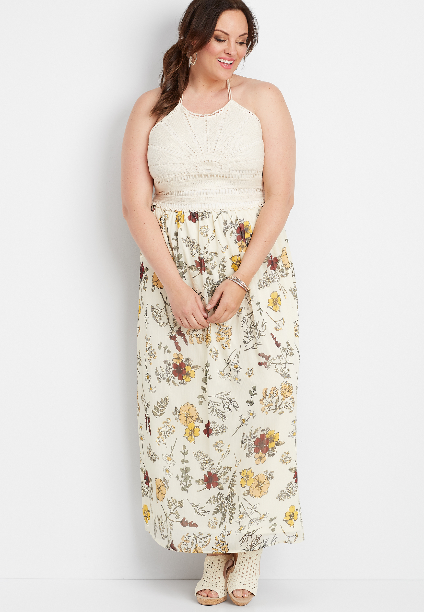 plus size crocheted top floral maxi dress maurices