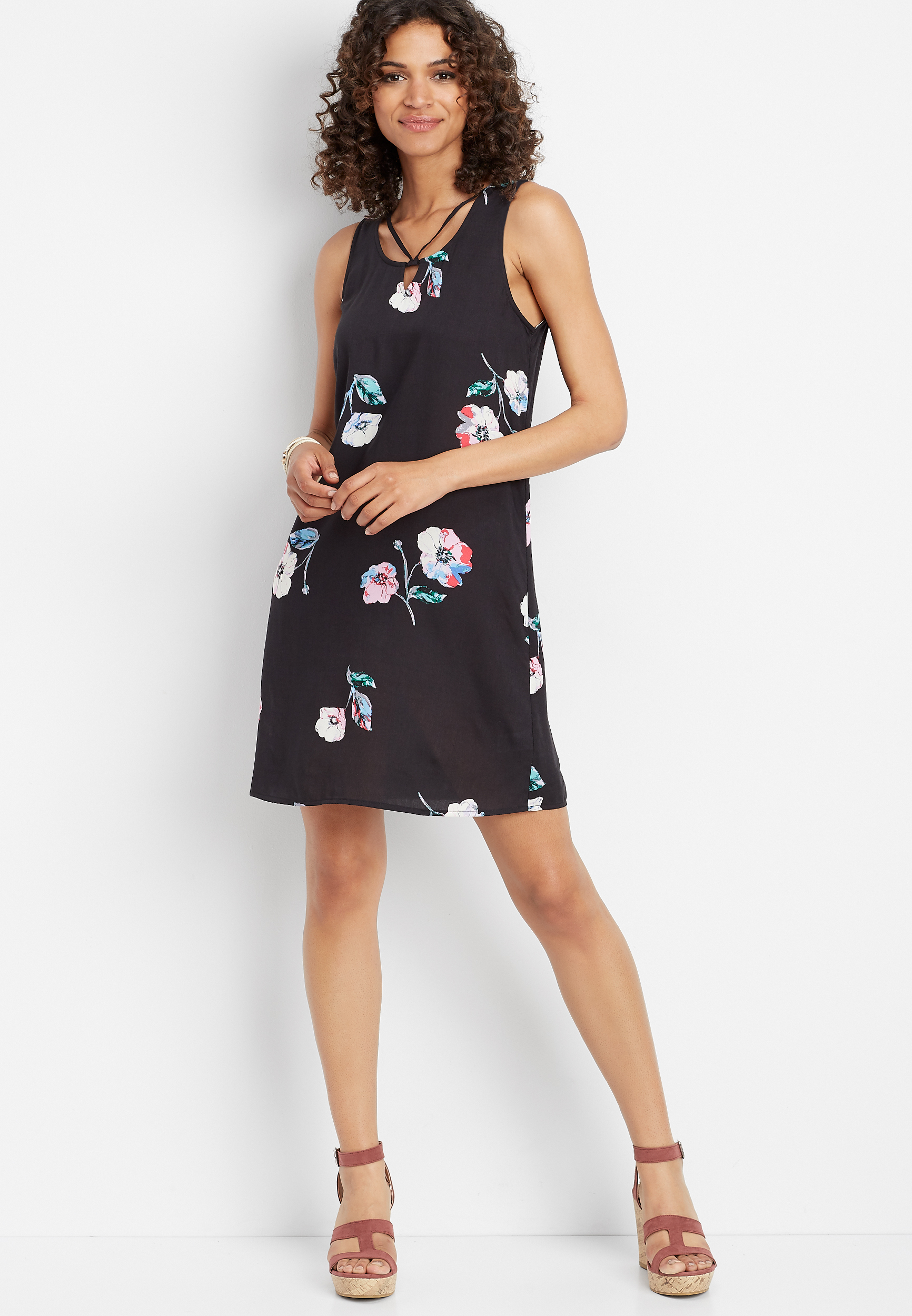 strappy neck floral dress | maurices
